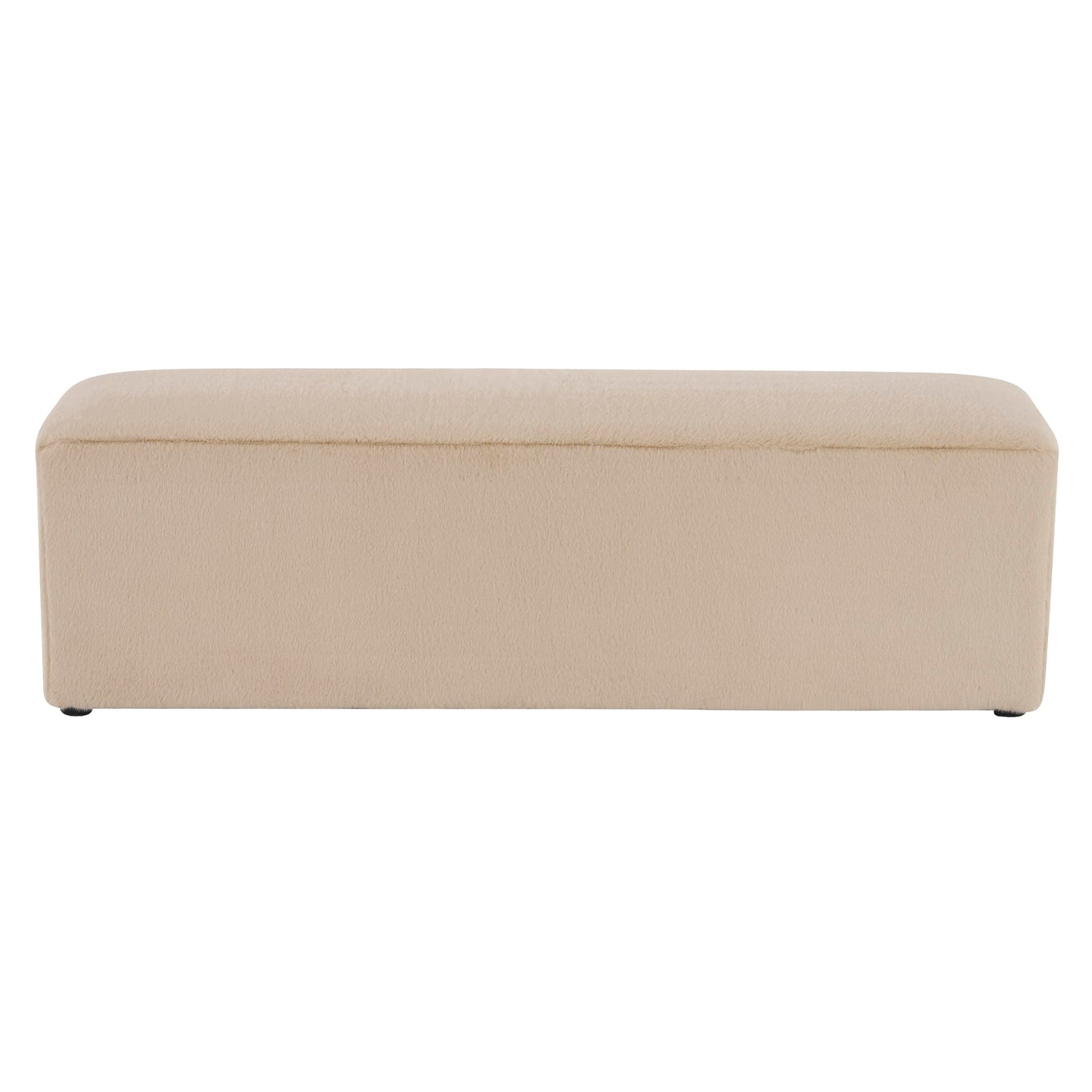 Christopher Knight Home Deni Modern Plush Fabric Ottoman Bench, Living Room Long Ottoman Foot Rest, Bedroom End of Bed Bench with Wooden Frame, Rectangular Ottoman Coffee Table, Almond Beige