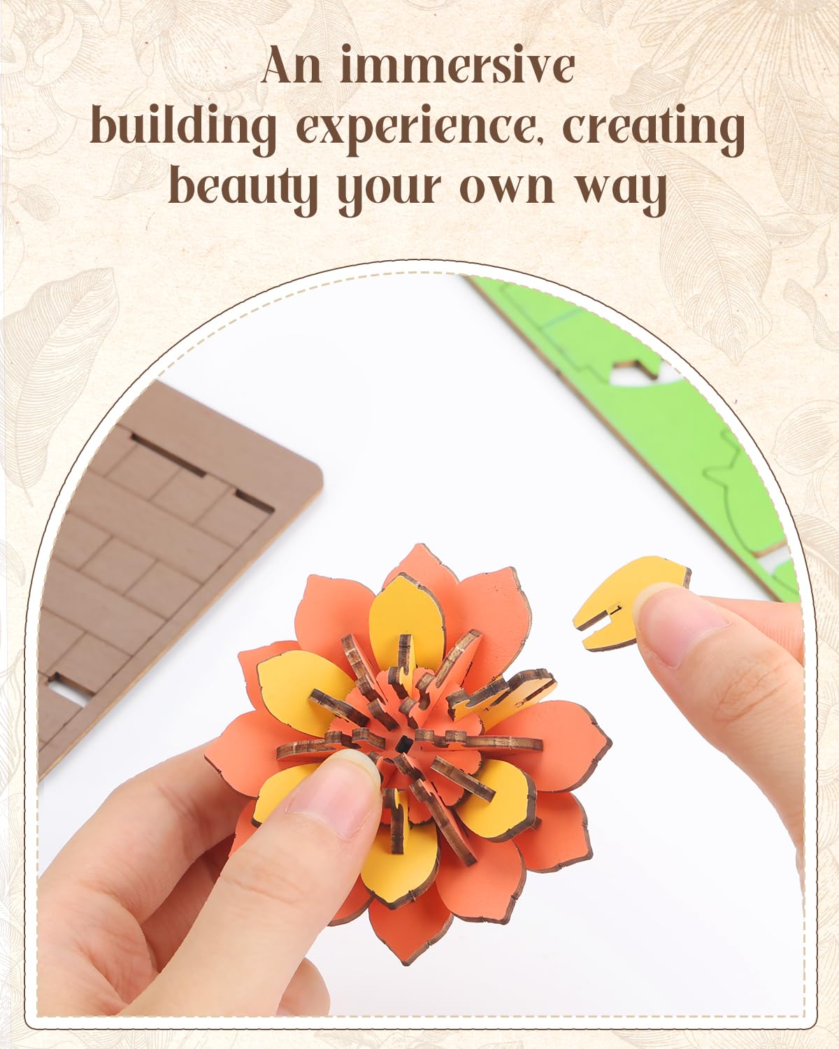 KAAYEE 3D Puzzles for Adults Cactus Potted, 92 Pcs Wooden Puzzle DIY Handcraft Kit, Succulent Flower Series Home Office Decor, Gift for Friends Family Elders Birthday Housewarming