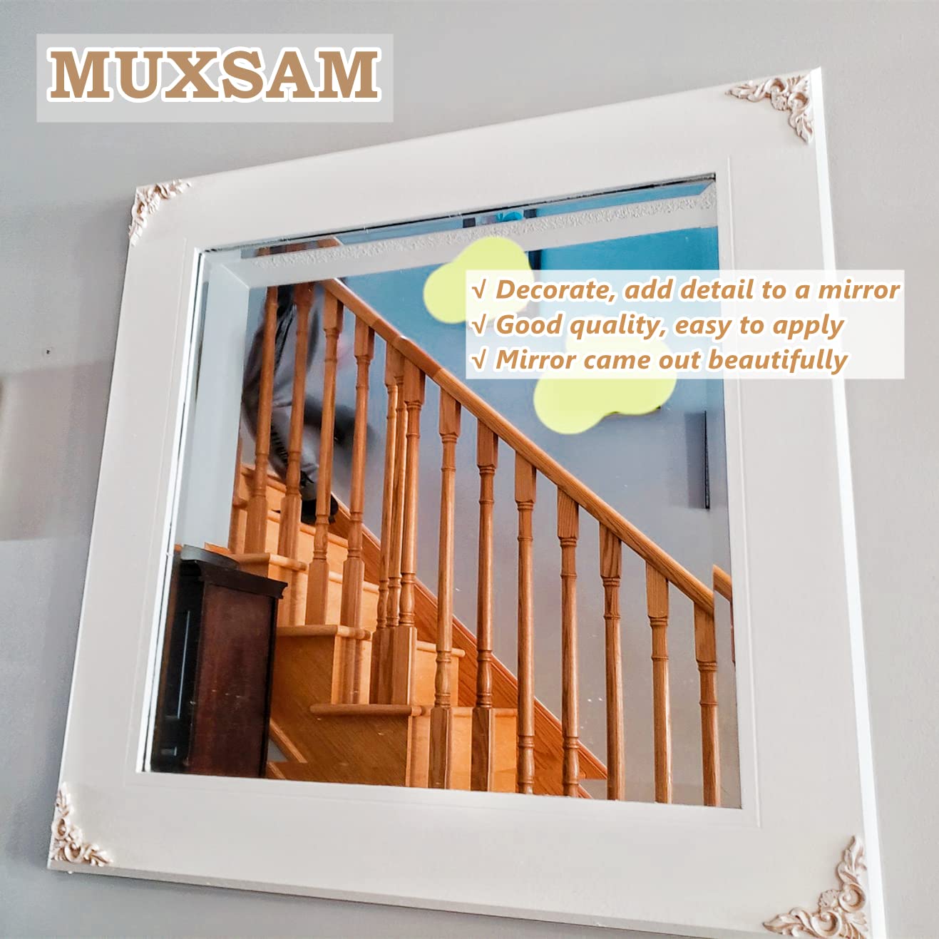 MUXSAM 4Pcs Wood Carved Appliques Onlays, Unpainted Little Wooden Corners Flower Carvings Decals for Mirrors Cabinets Walls Doors Chests Dressers Night Stand DIY Artwork Project, 15x15cm/5.9"x5.9"