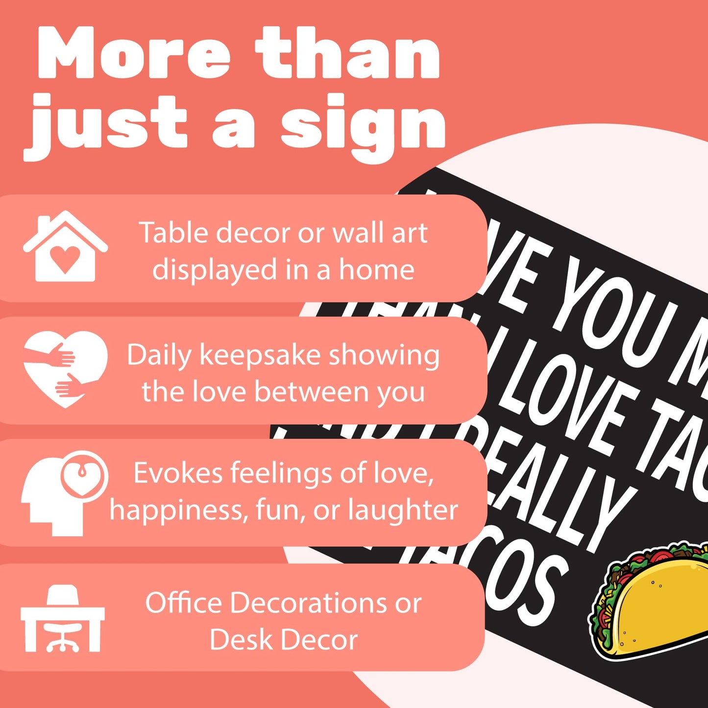 JennyGems Tacos Sign, I Love You More Than I Love Tacos Wooden Sign, Funny Taco Gifts, Shelf Decor and Wall Hanging