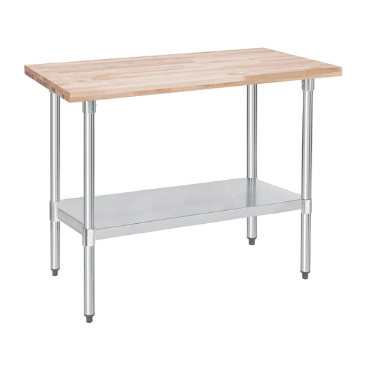 DuraSteel US Maple Top Work Table - 24 x 48 x 35 Inch Commercial Butcher Block Wooden Workbench with Adjustable Lower Shelf - Fits Restaurant, Warehouse, Home, Kitchen, Garage