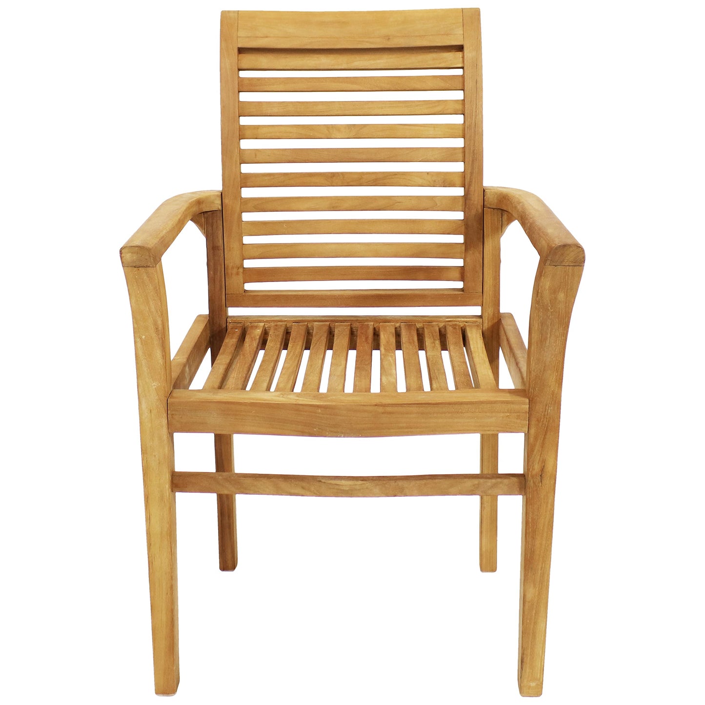 Sunnydaze Solid Teak Outdoor Dining Chair –Durable Wood Slatted Patio Chair with Arms for Backyard, Deck, & Patio - Light Brown Wood Stain Finish