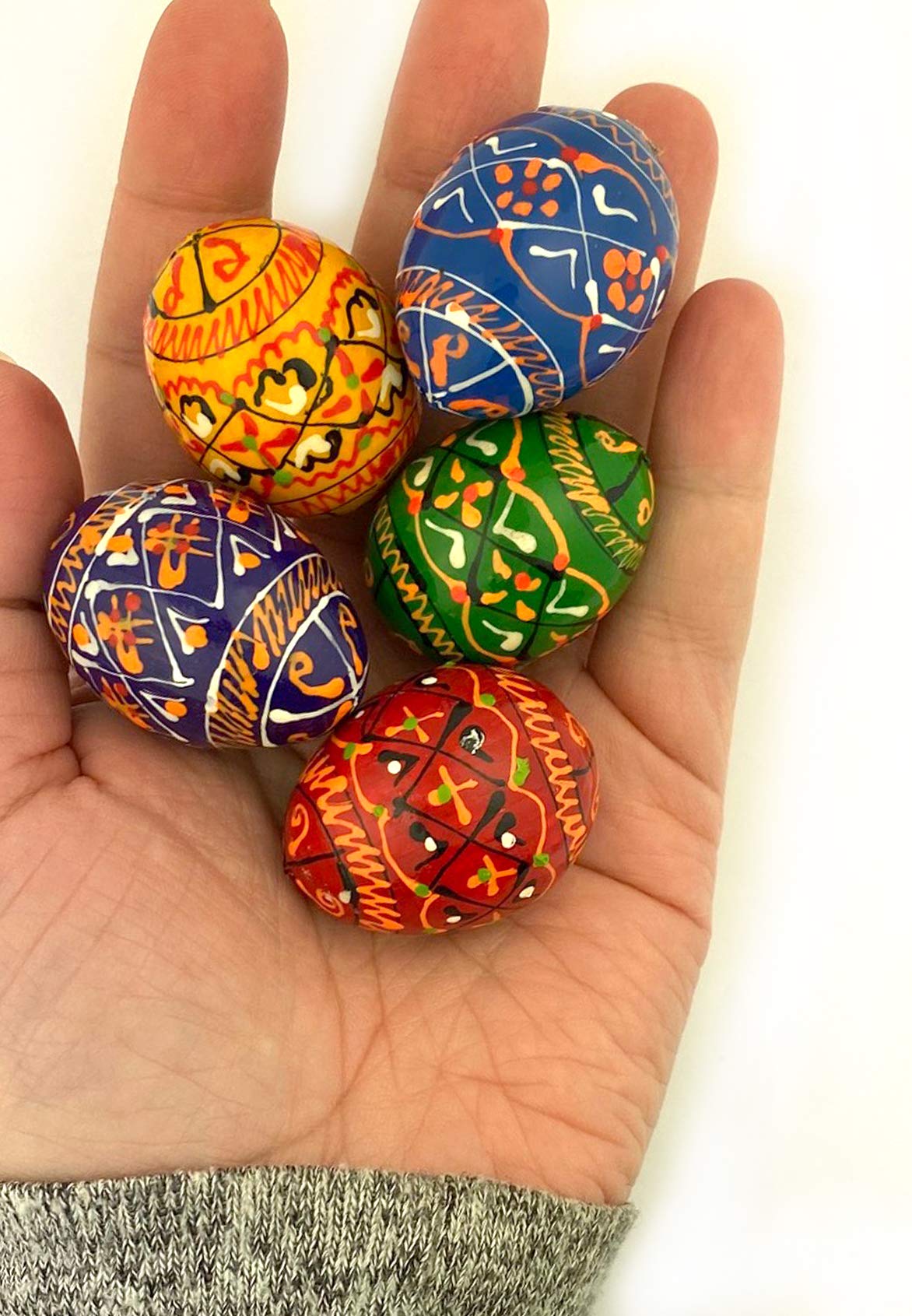Religious Gifts Pysanky Pisanki Handpainted Ukrainian Wooden Easter Eggs - Pack of 5 pcs - 2 5/8 Inch