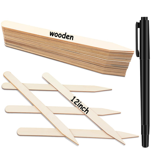 Weysat 50pcs Wooden 12 Inch Plant Labels with Marker Waterproof Garden Markers Tags Garden Labels Sticks Wooden Plant Sign Stakes Sticks with Pen for Seed Pot Herbs Flowers Vegetables