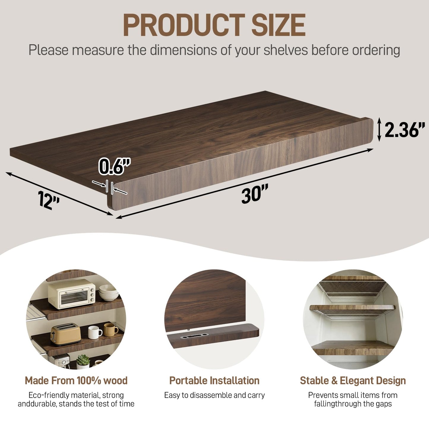 Wire Shelf Covers, Bamboo Wire Rack Covers for Pantry Shelves, Easy to Assemble Wooden Closet Wires Shelving Cover, 0.6 Inches Thick Waterproof Durable Shelf Dividers for Kitchen, 30 * 12 Inches