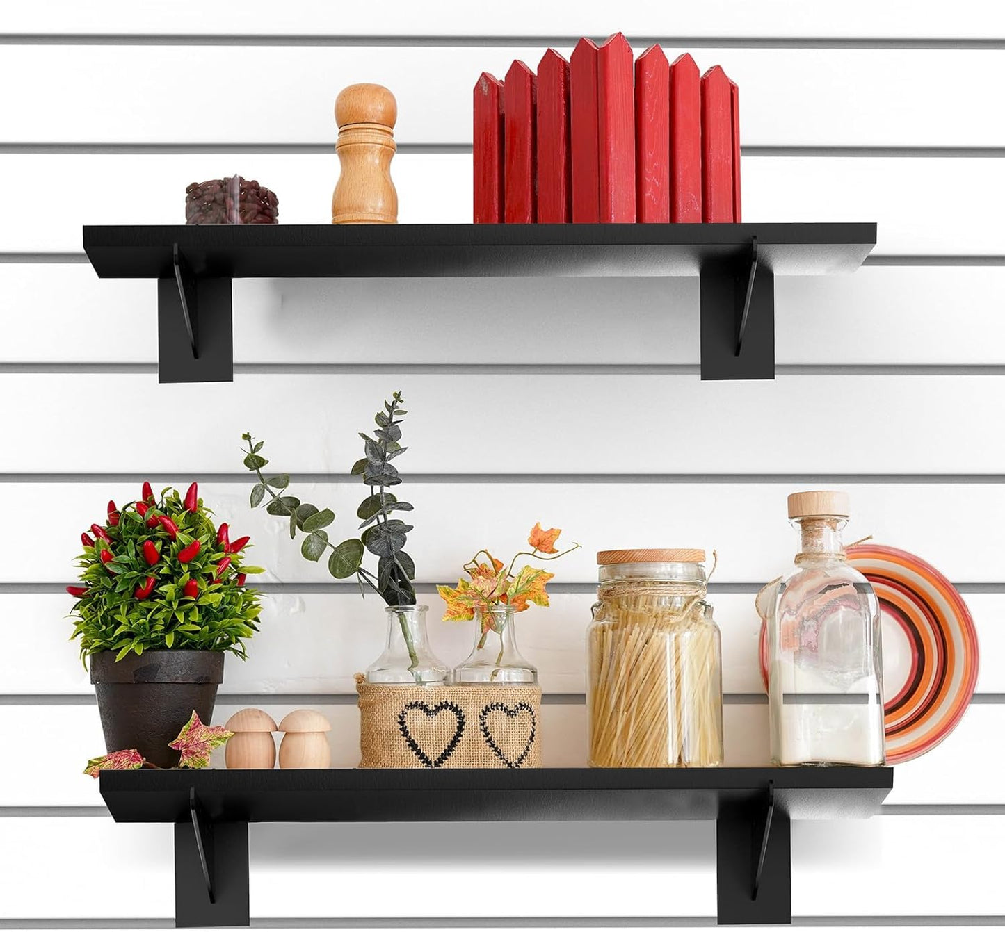 8 Pack Wooden Slatwall Shelf, 23.6"D x 11.8"W Slatwall Shelves with Metal Brackets Heavy Duty Slat Wall Organizer Slatwall Shelving Accessories for Garage, Home (8, 23.6"D x 11.8"W x 0.8"H)