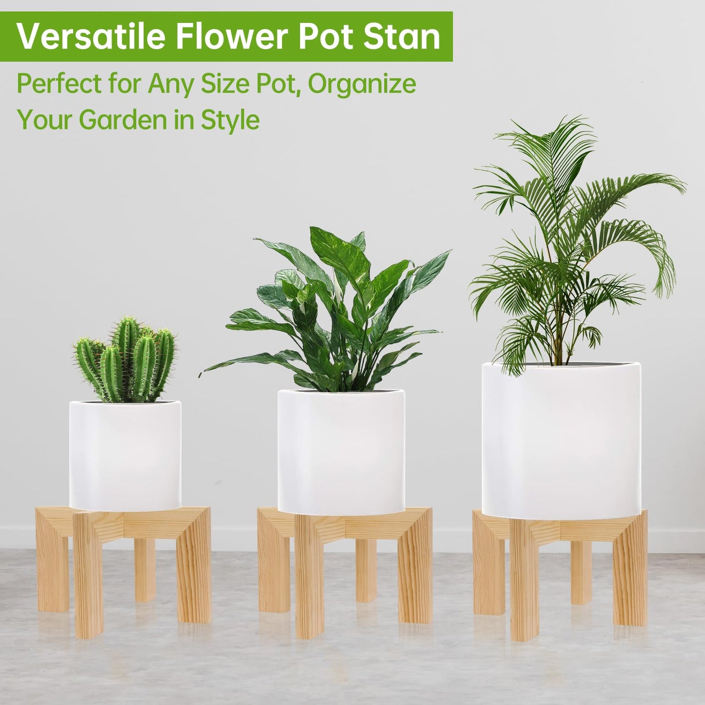 2 Pack Wood Plant Stand Indoor Holders for Plants, Sturdy Flower Pot Stands Plants Shelf, Wooden Stool for Patio Plant Stand, Fit 5-18 Inch Variety Flower Pots, Easily Assemble (2 Pack-White)