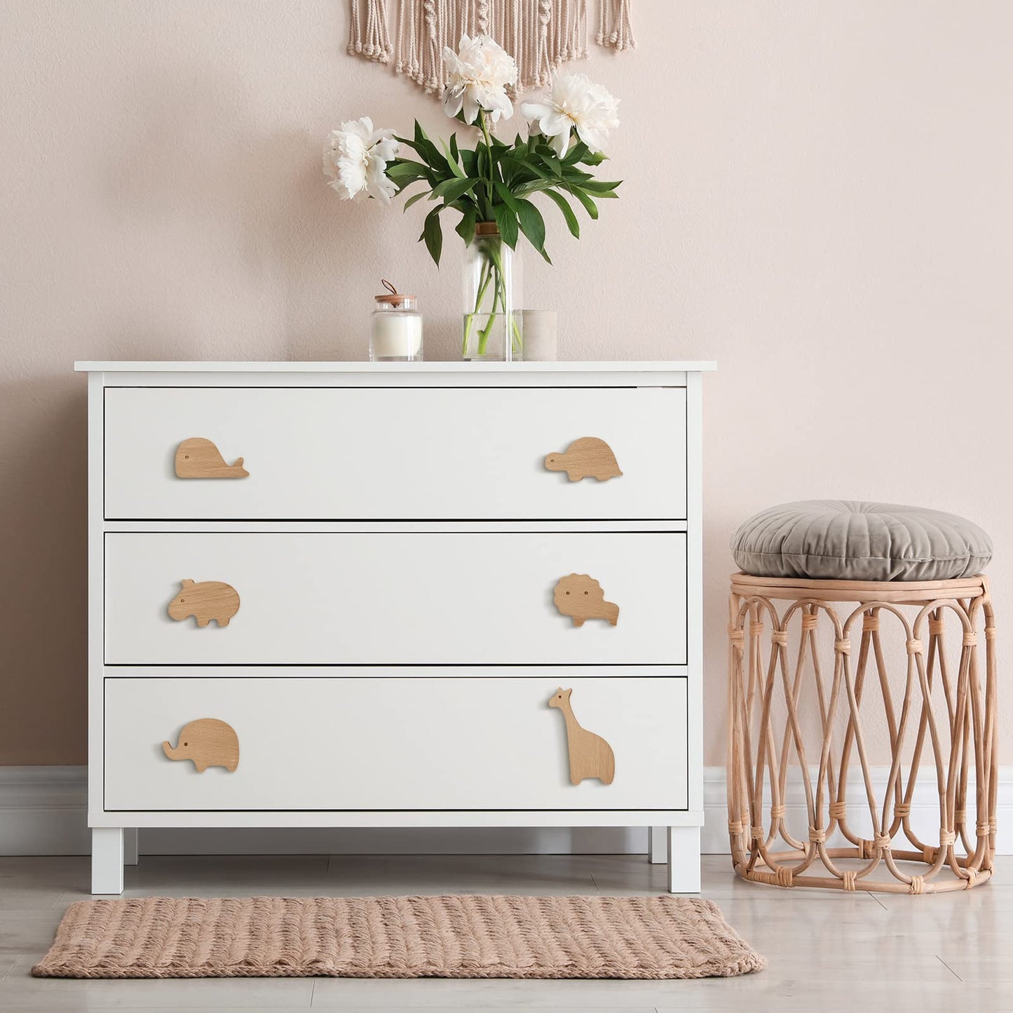 Qunclay 6 Sets Wooden Animal Dresser Knobs Decorative Nursery Wood Drawer Pulls with Screws Furniture Pulls Handles for Nursery Home Bedroom Kitchen Cabinets Hardware Cupboard (Zoo)