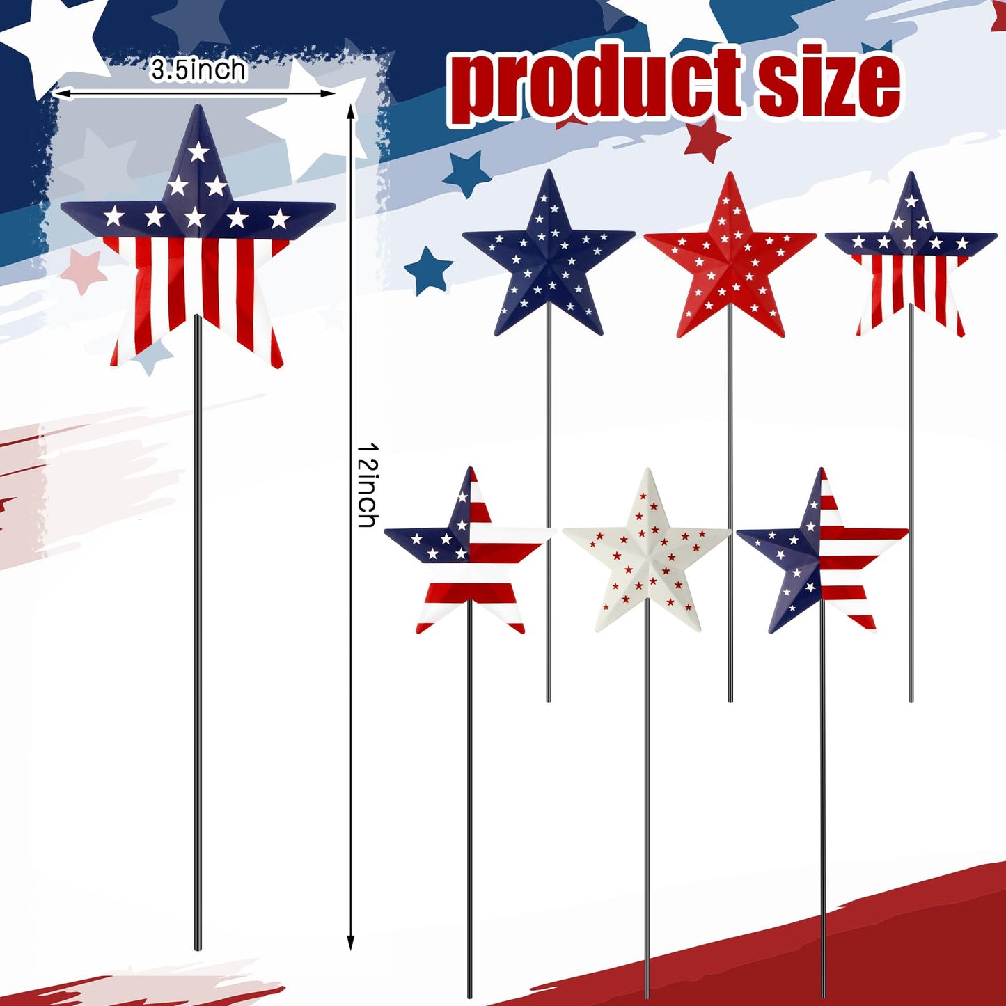 Pickmesh 6 Pcs 12" H 4th of July Outdoor Decor Patriotic Metal Yard Sign Star Red White Blue Garden Stake USA Flag American Yard Sign for Memorial Day Independence Day Decoration