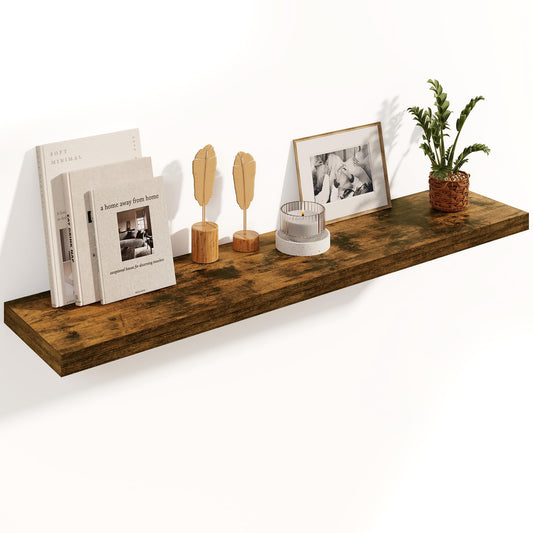 Fun Memories Floating Shelves, 8 Inch Deep Floating Shelves, Rustic Wood Fireplace Mantel 48 in Long, 48 x 8 Floating Wall Shelves for Living Room, Kitchen, Bedroom, Rustic Brown, 1 Pack
