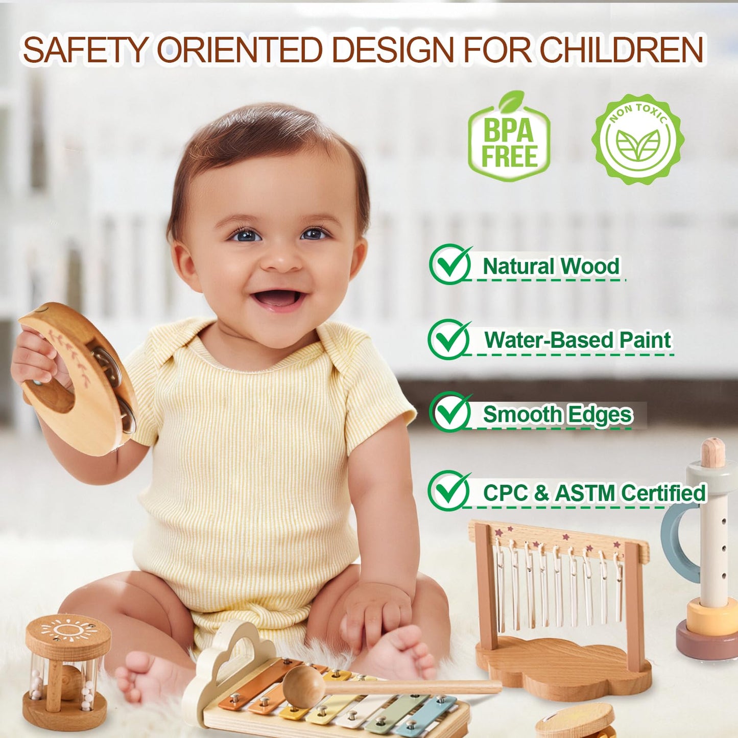 Smartwo Baby Montessori Musical Instruments,Wooden Percussion Xylophone Musical Toys for Toddlers,Sensory Toys for Kids Preschool Educational,Birthday Gift for 3+