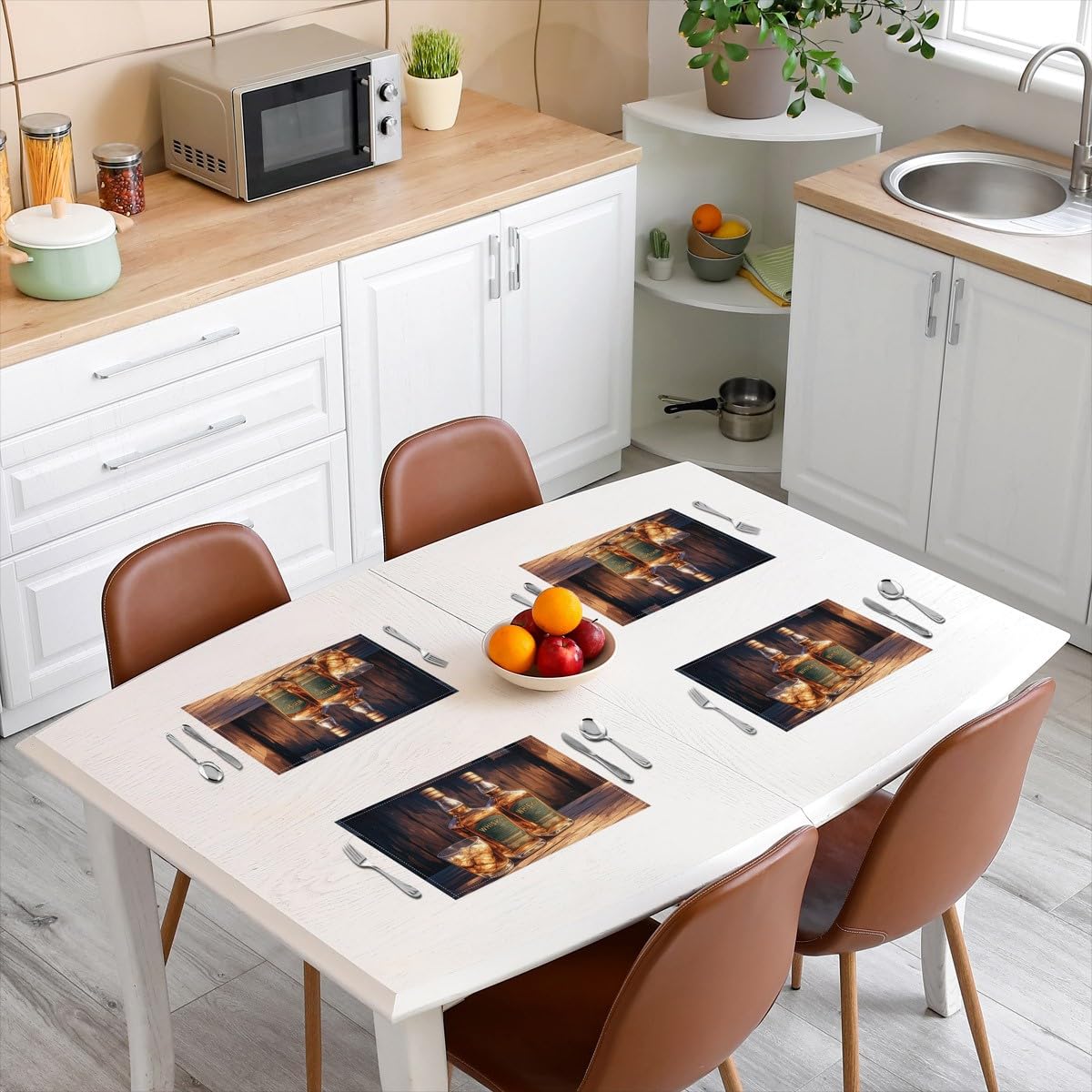 Whiskey 12x18 Inch Placemats for Dining Table,Beer Glass Bar Waterproof Table Place Mat for Party Decoration,Retro Wooden Board Washable Table Mats Set of 4