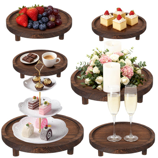 Zoketriton 6 Pcs Wooden Risers Display Stands Rustic Wood Cake Cupcake Stands for Party Round Food Risers Buffet Wooden Holder Rustic Riser for Buffet Display Home Wedding Party Decor