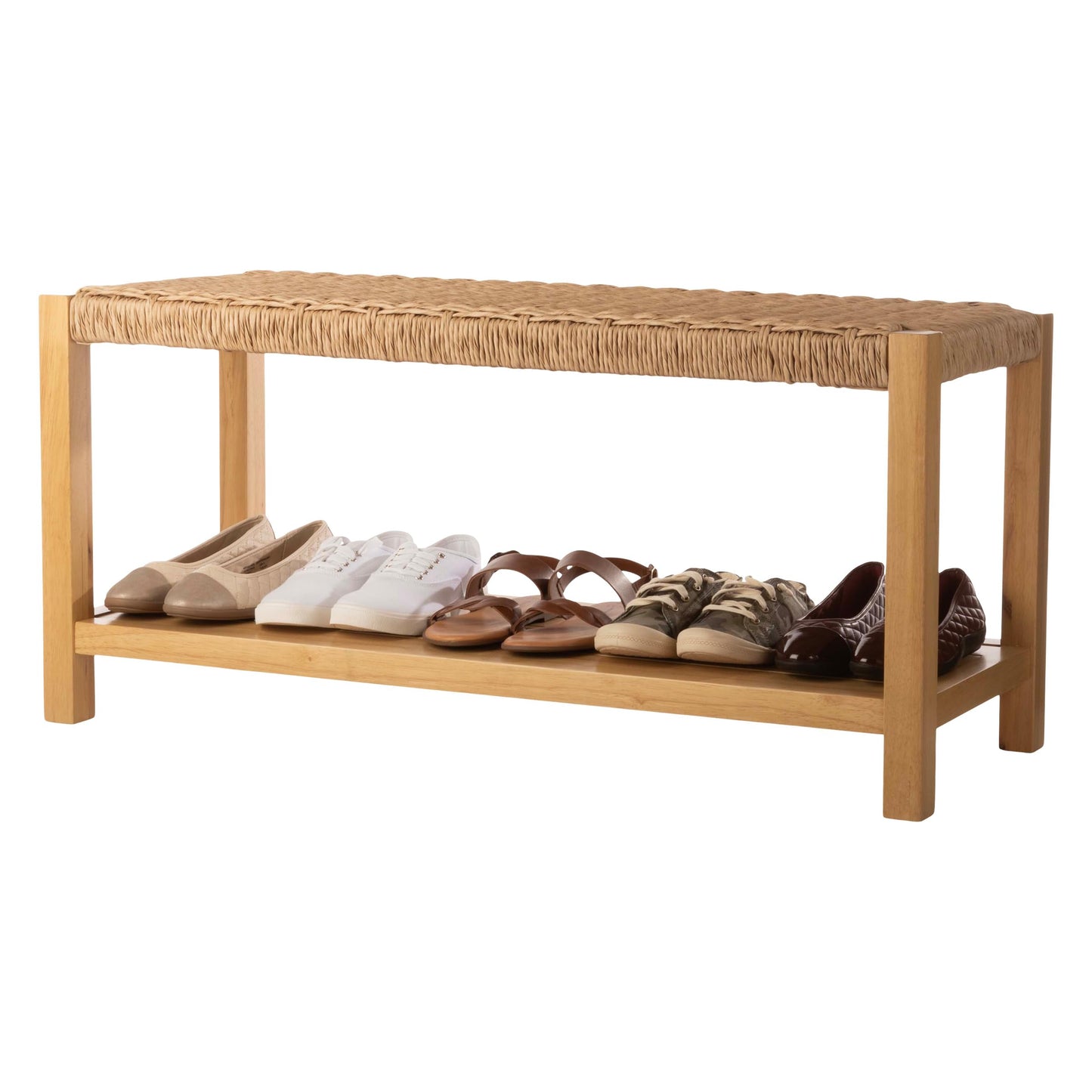 Alaterre Furniture Newport 40 Inch Solid Wood Entryway Bench - Modern Farmhouse Indoor Decorative Bench with Handcrafted Woven Rope Seat - Furniture for Entryway, Dining Room, or Kitchen (Light)