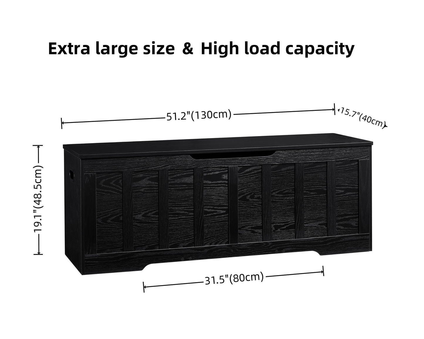 VANKILEY 51.2" Storage Chest Extra Large,Storage Bench with 2 Safety Hinges,Shoe Bench,51.2 * 15.7 * 19.1 inches,Wooden Trunk for Bedroom,livingroom,entryway,Supports 220 lb,Easy Assembly(Black).