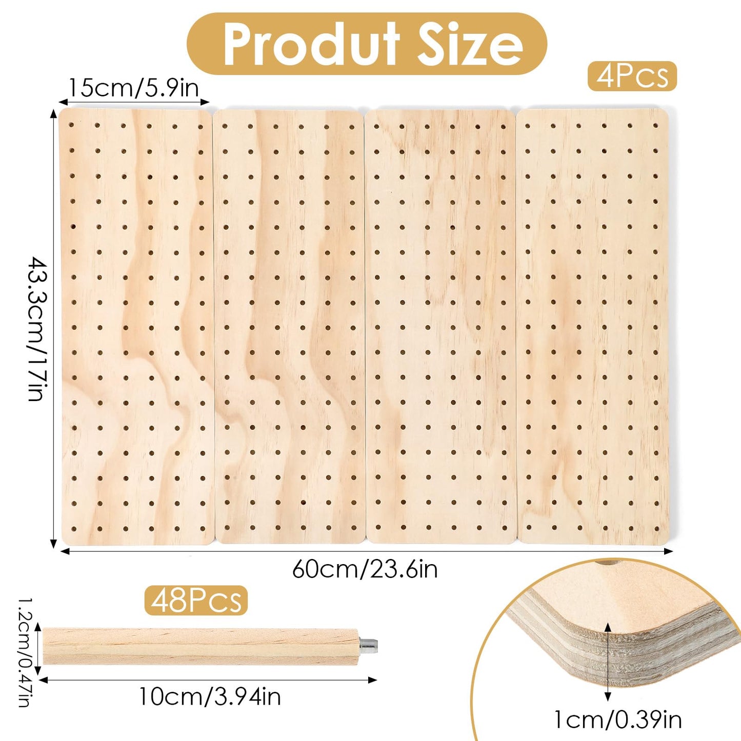 Oqqlin 4 Pcs Pegboard Drawer Organizer with 48 Pegs, 20.98x5.91 Inch Wooden Peg Board Kitchen Plate Organizer for Drawer Pegboard Storage Rack with Adjustable Peg for Tableware, Plate, Bowl, Cookware