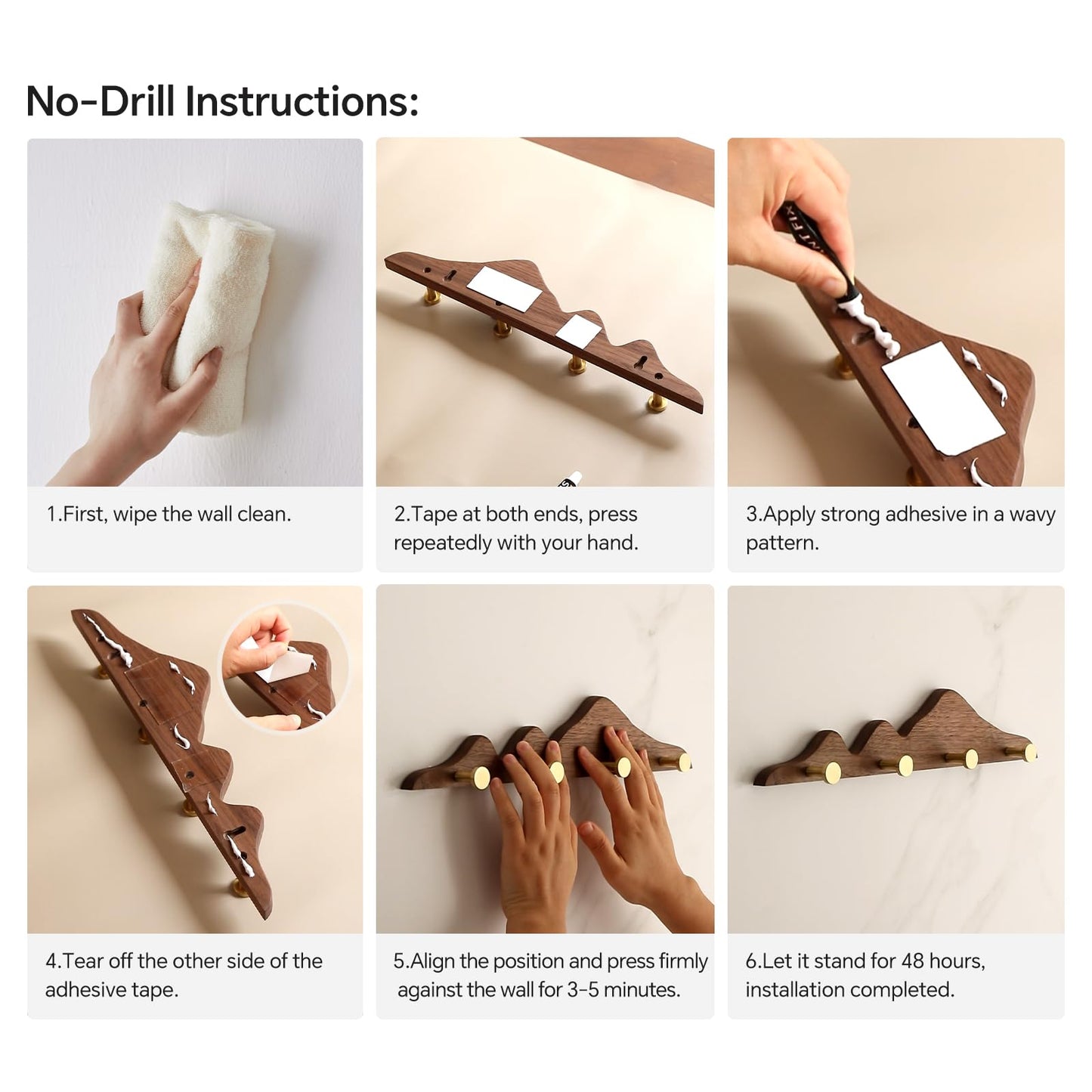 THFLSTR Elegant Wall Coat Rack with Hooks Walnut Wood Solid Coat Hanger Wall Mount with 4 Brass Hooks, Moisture-Resistant Wax Oil Finish for Home(Walnut, 4 Hooks)
