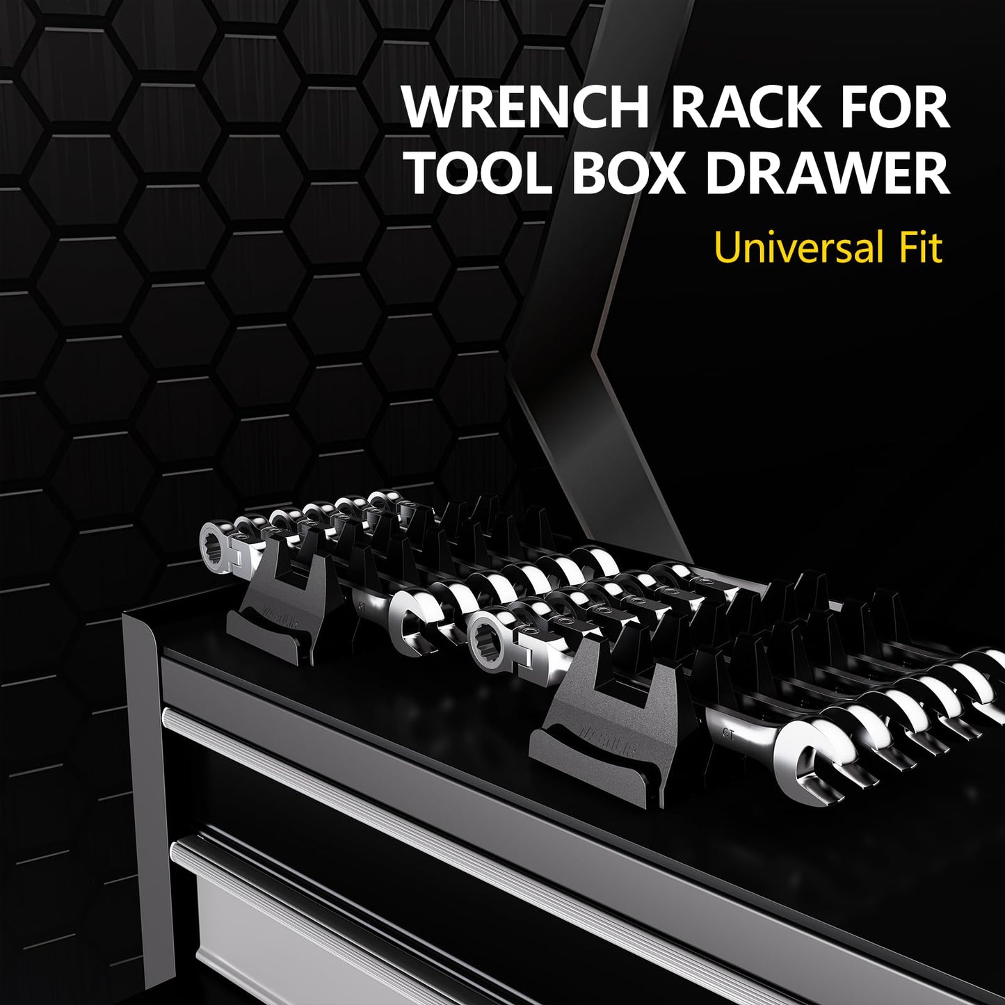WAENLIR 48PCS Magnetic Modular Wrench Organizer Set-Tool Drawer Storage Rack with Metric&SAE Labels, Wrench Holder with Magnet, Perfect Tool Gift for Men, father, boyfriend, DIYers & Mechanics (Black)