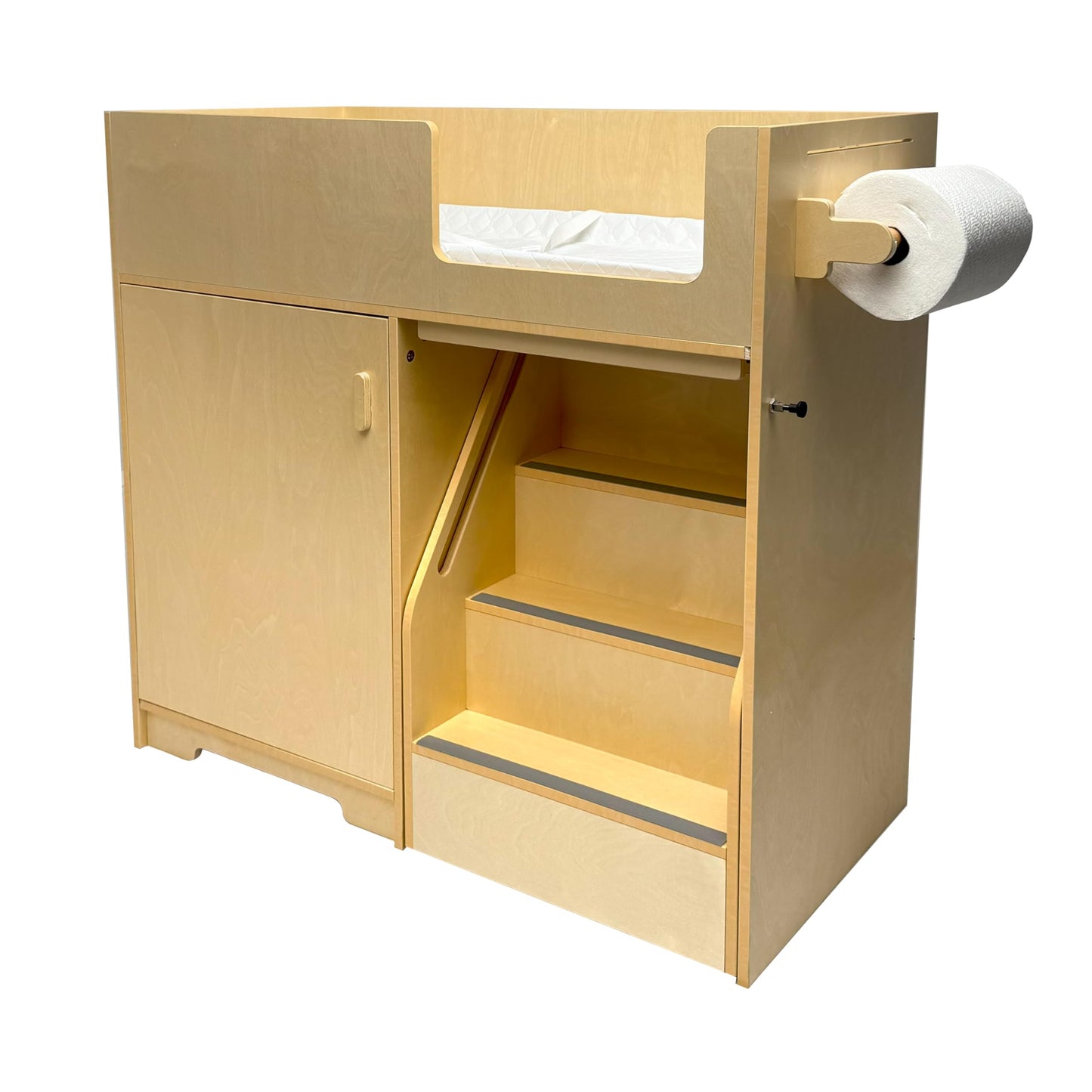 ZETY BABY Portable Dresser with Stairs on Wheels, Wooden Diaper Station with 2 Storage Shelves, Paper Roller and Pad, Perfect for Babies and Toddlers