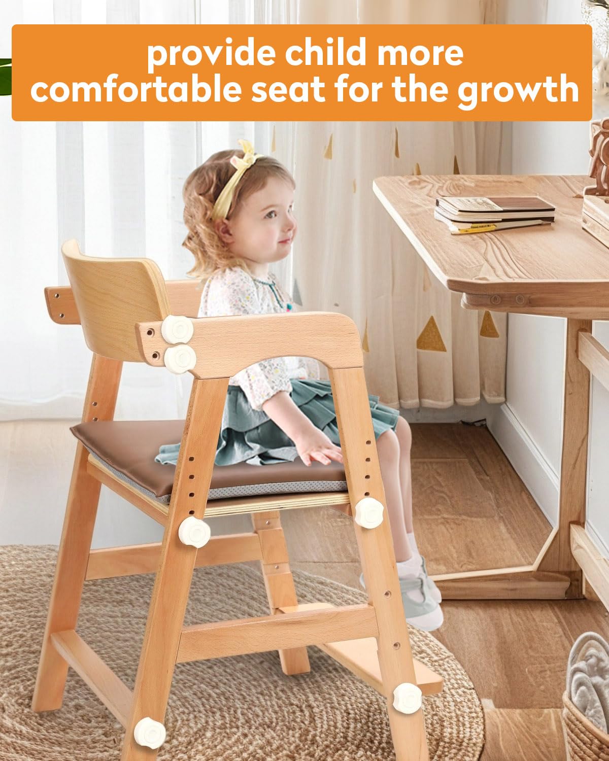 Wooden High Chair for Teens with Adjustable Seat, Backrest & Footrest