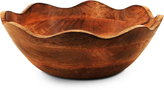 Mother's Day Handmade Large Wooden Bowl Mango Wood Decorative Bowl for Veggies, Fruits Wooden Serving Scalloped Bowl Modern Rustic Home Decorations Home Party Wedding Décor 12 x 4.5 x 11 Inches