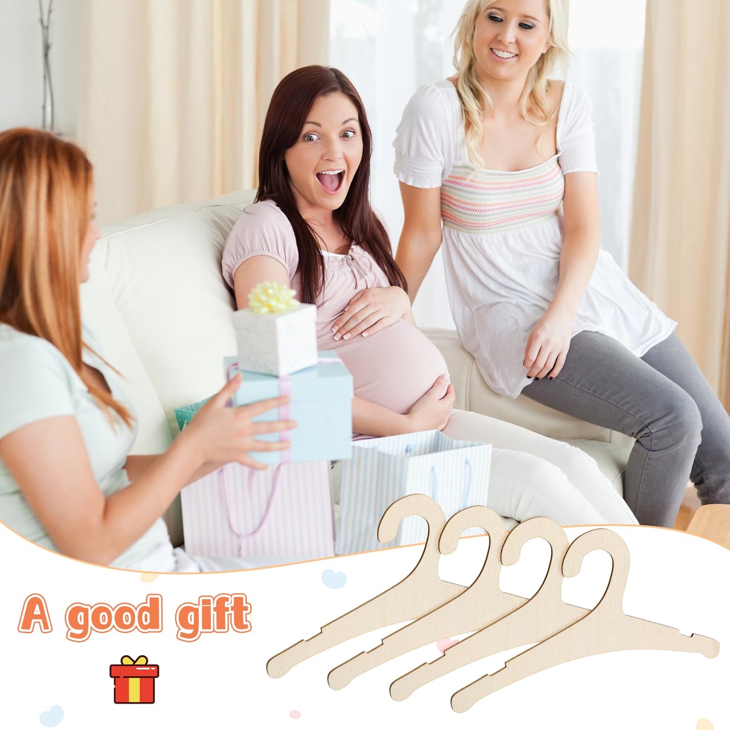 30 Pcs Baby Hangers, 9 x 4.7 Inch Baby Clothes Hangers Cute Non Slip Kids Wooden Hanger for Babies, Toddlers and Children's Coats, Dresses, Pants and Jackets (Wood Color)