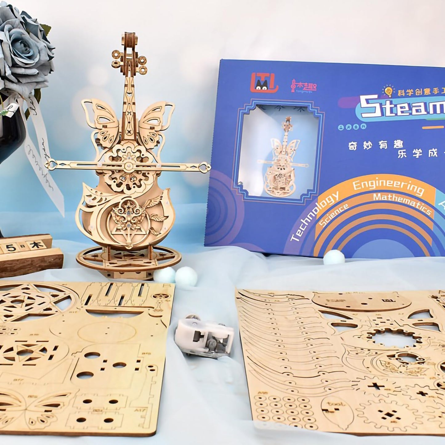 3D Wooden Brain Teaser Puzzle for Teens Wooden Music Boxes Cello Model Kits for Adults DIY Building Wood Crafts Mechanical Puzzle Building Kits for Kids Age 8+Years Old