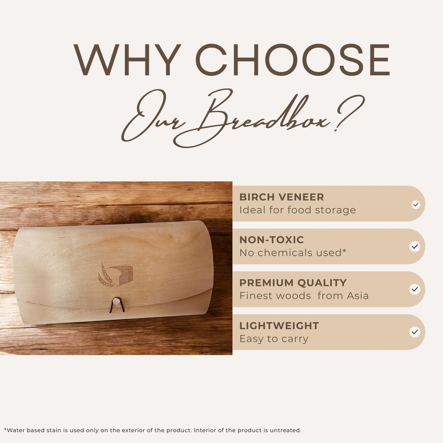 THE BIOPHILIQ Large Birch Wood Bread Box 15″ | Natural Bread Storage Bin for Kitchen Countertop, Eco-Friendly Loaf Keeper | No Assembly Needed| Lightweight & Portable for Picnic, Camping & Travel