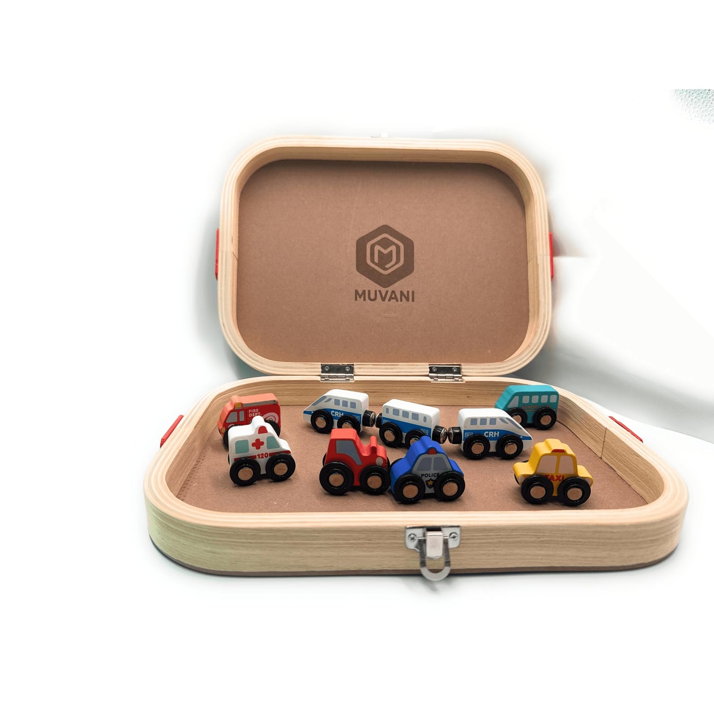 MUVANI Boxed City Wooden Blocks Set, Wooden City Building Blocks with Cars and Roads, Educational Pretend Play Toy for Kids