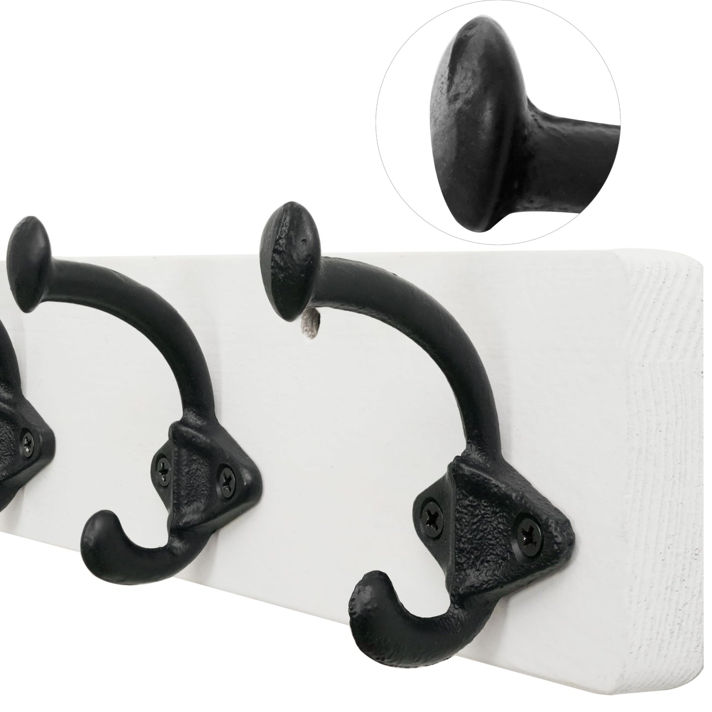 WEBI Rustic Coat Rack Wall Mount,30" Long 7 Cast Iron Coat Hooks Wall Mounted,Heavy Duty Farmhouse Wood Coat Hanger Wall Vintage Hooks for Hanging Jacket,Clothes,Backpack,Black on White,2 Packs