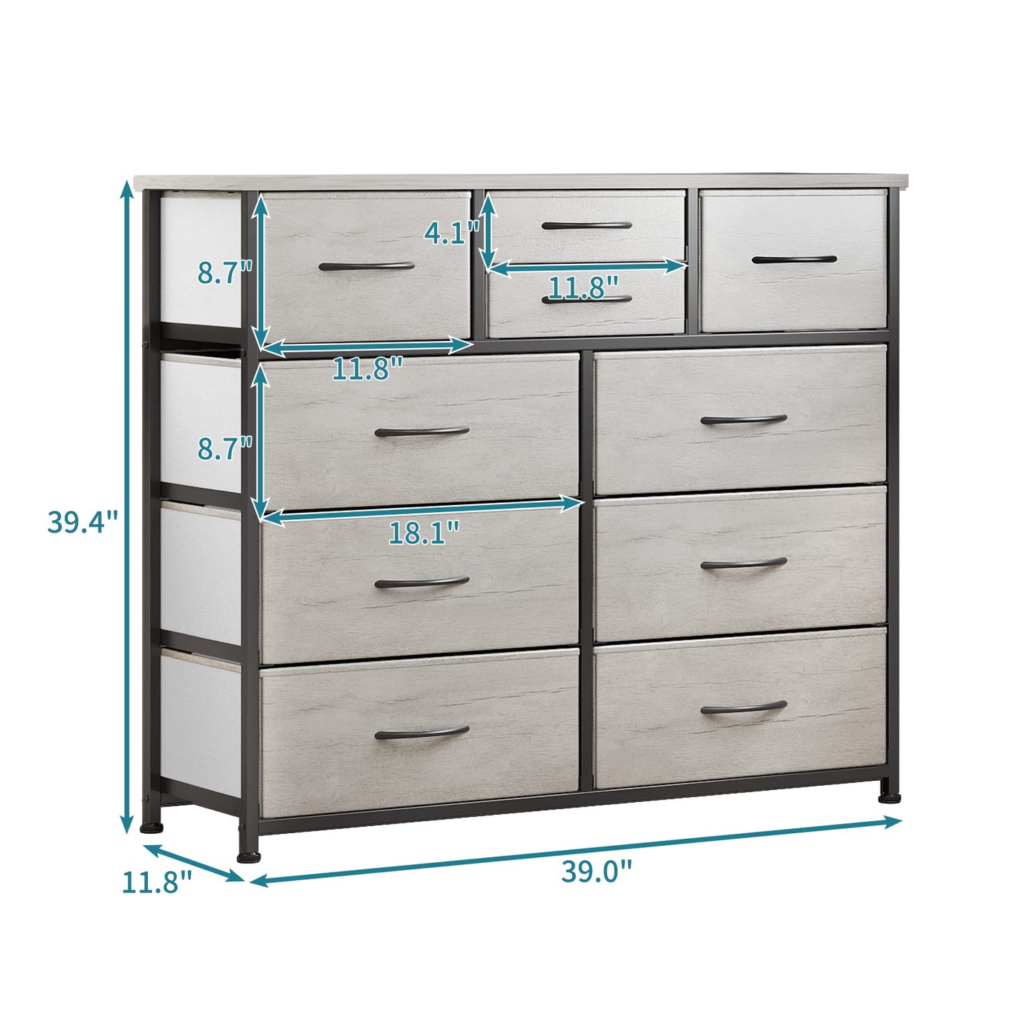 LUMTOK 10-Drawer Dresser, Fabric Storage Tower with Drawers for Bedroom, Dresser Drawer with Handle for Bedroom, Living Room, Hallway, Closets & Nurseryteel Frame, Wood Top (10 Drawer/Greige)