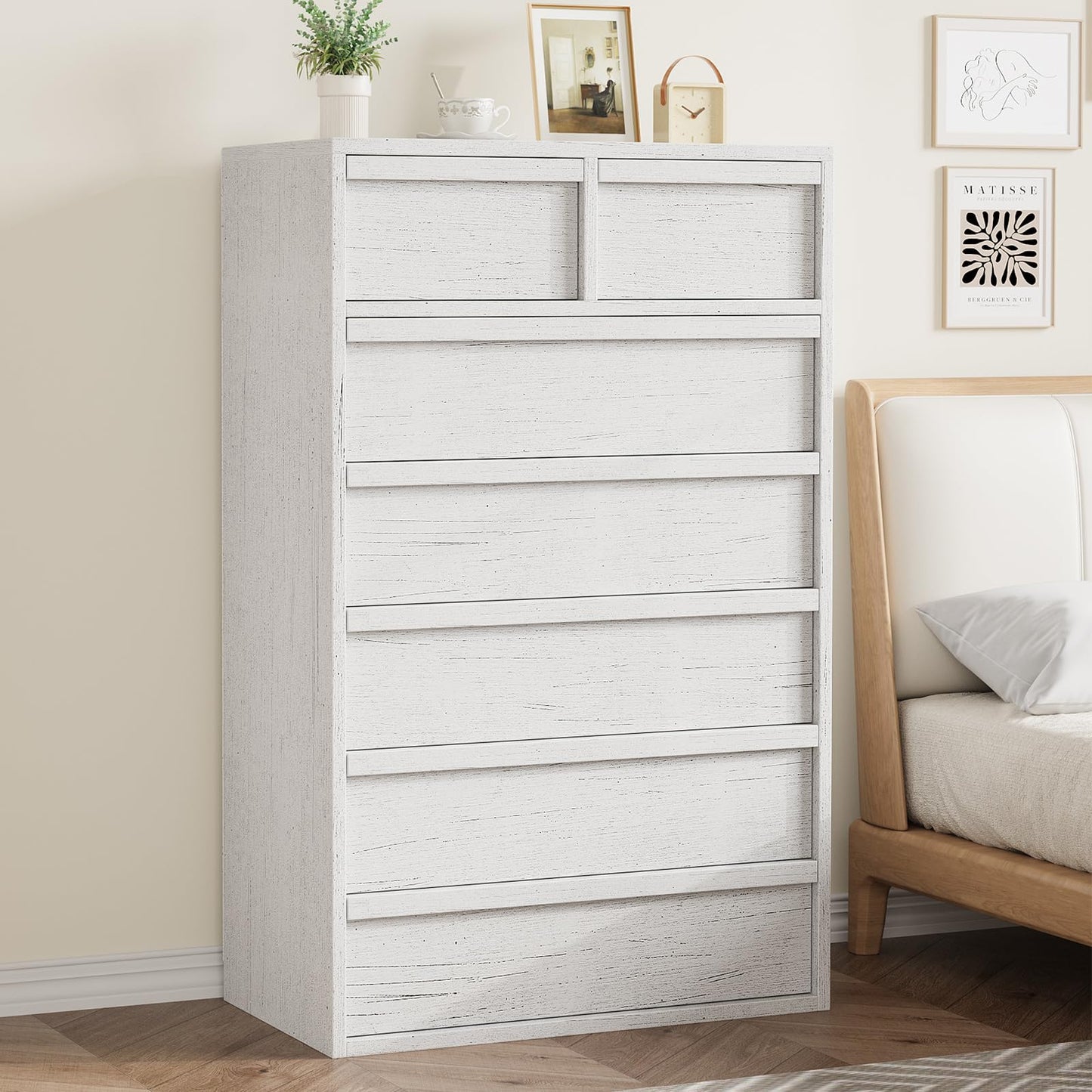 Garvee 7 Dresser for Bedroom, 46.8" Tall Dresser, Freestanding Vertical Drawer with Storage, Wooden Closet Chest Storage for Living Room, Hallway, Entryway, White