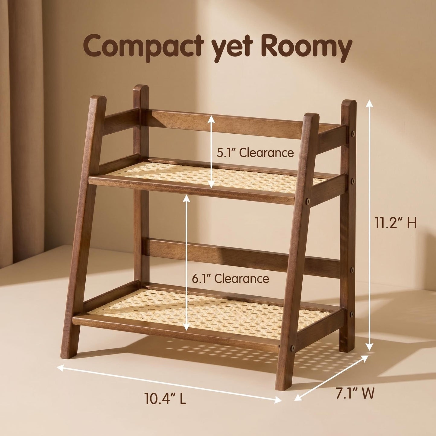 Rattan-Look Matcha Station Organizer Countertop Bamboo Tea & Coffee Accessories Station Organizer 2 Tier Mug Holder Display Stand for Kitchen Condiment, Home, Office, Brown
