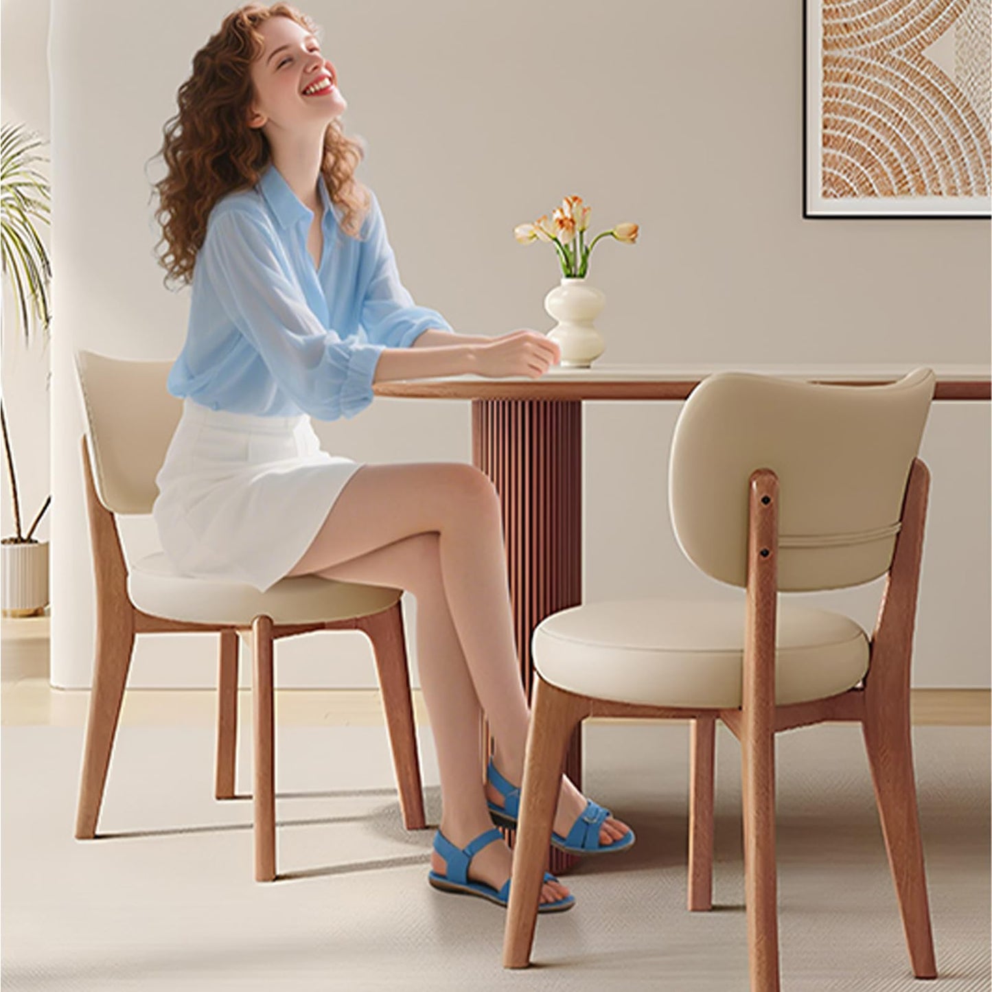 JS Space Solid Wood Dining Chairs Kitchen Chairs Set of 2 Mid Century Modern Dining Chairs with Wooden Frame and Upholstered Farmhouse Dining Room Chairs for Kitchen,Living Room