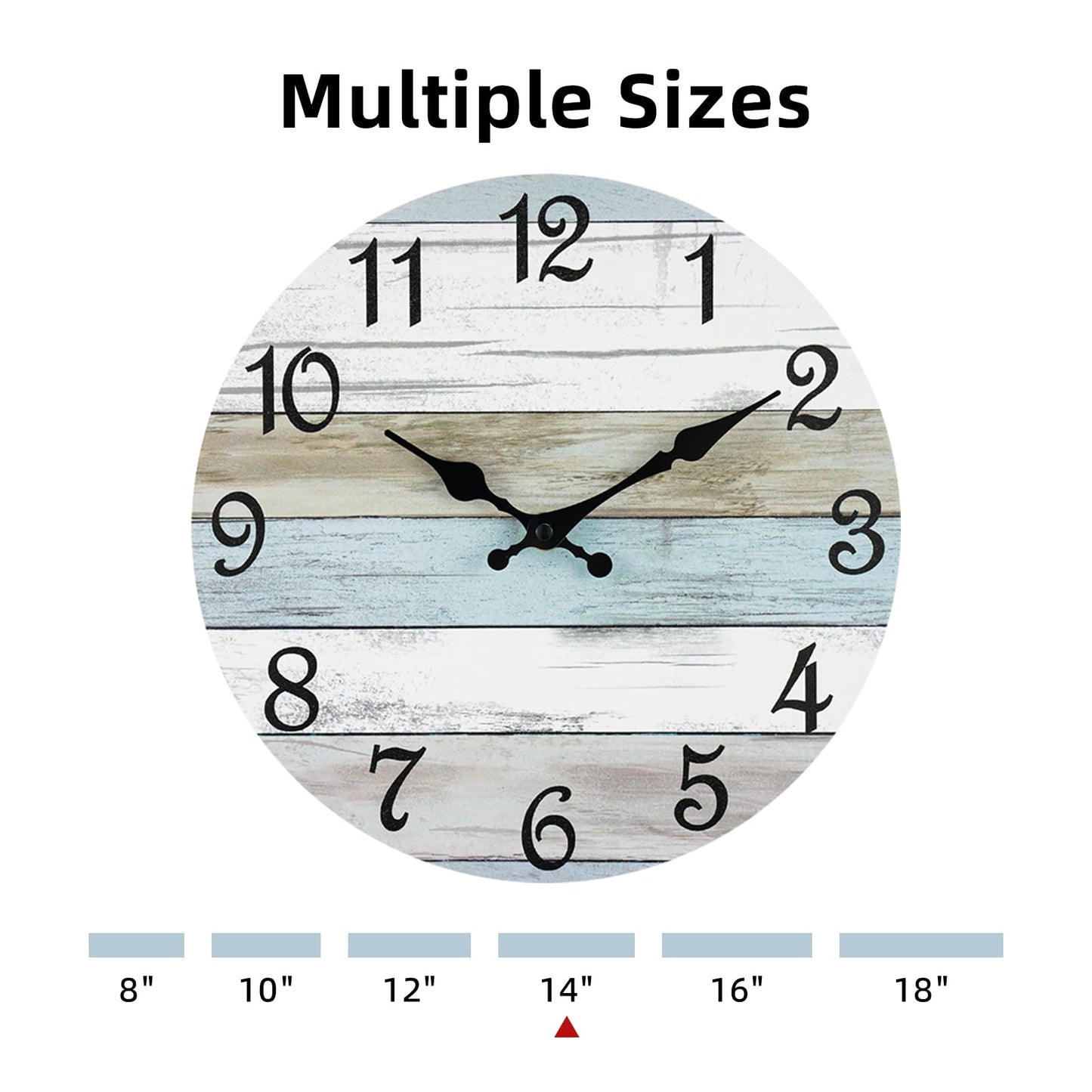 CHYLIN Wall Clock 14 Inch Bathroom Clock, Rustic Wall Clocks Battery Operated, Silent Non Ticking Wooden Coastal Beach Clock for Kitchen, Living Room, Bedroom, Office (White)