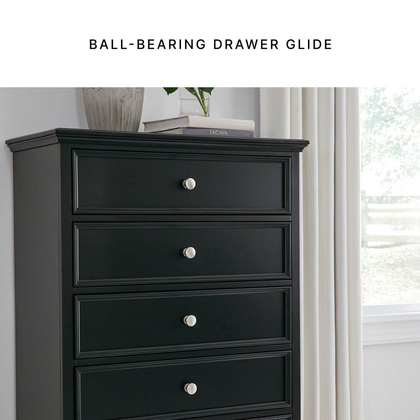 Signature Design by Ashley Lanolee Black Chest of Drawers, Tall Dresser, 5-Drawer Wooden Dresser for Bedroom, 36" W x 17" D x 50" H