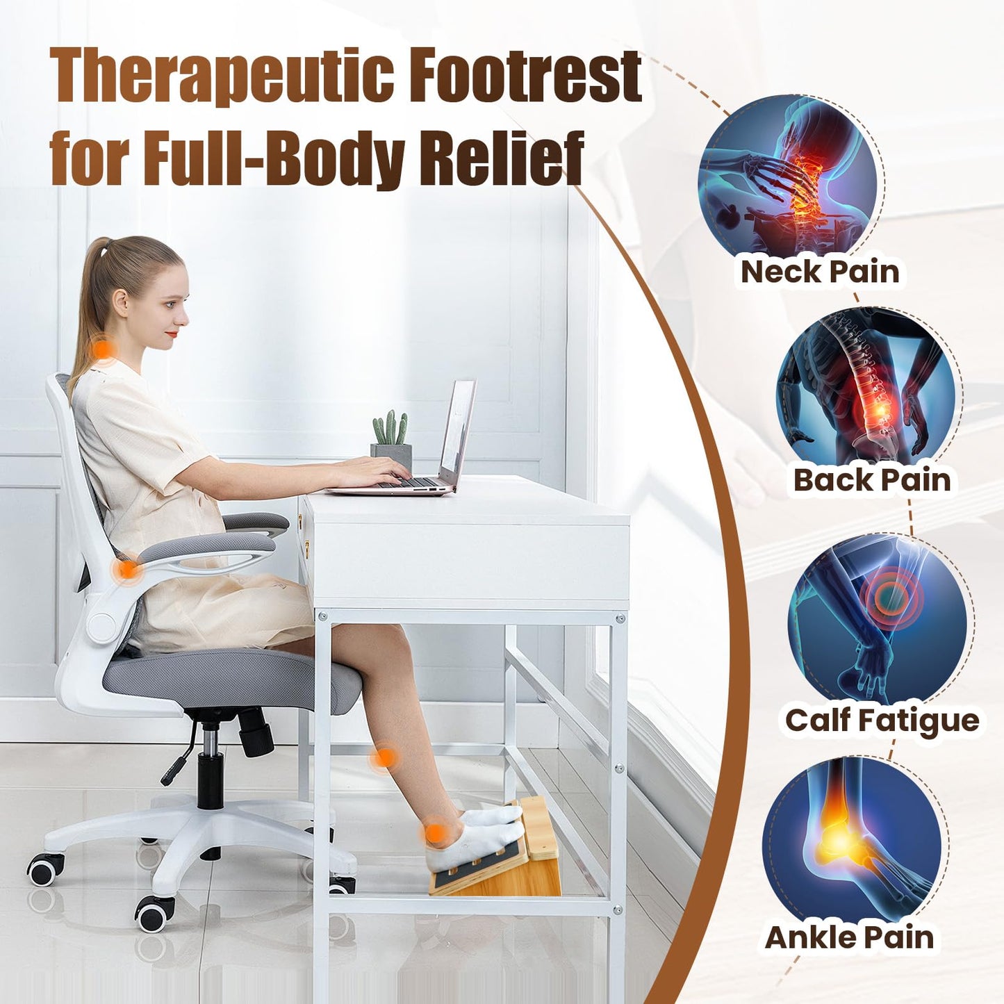 StrongTek Wooden Footrest Set, Adjustable Double-Step Foot Stool + 4" Ergonomic Under Desk Footrest, Cushioned & Non-Slip Design for Posture, Comfort & Circulation, Ideal for Office & Home