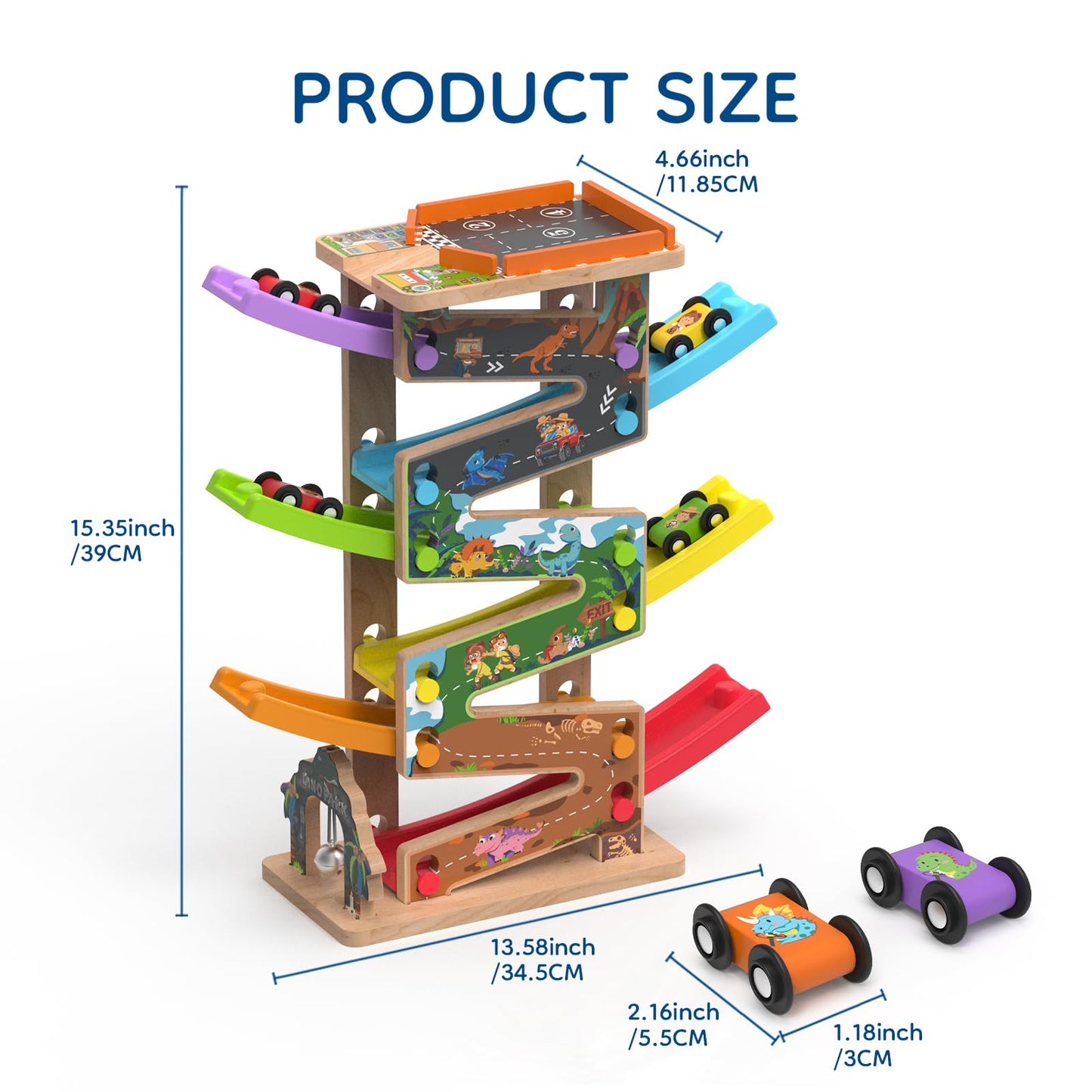 Letoiz Wooden Race Track Car Ramp Racer Toy for Toddlers, Dinosaur Car Ramp Toy Vehicle Playsets with 12 Mini Cars - Fine Motor Skills Toddler Toys for 2 3 Year Old Boy and Girl Birthday Gifts (Combo)