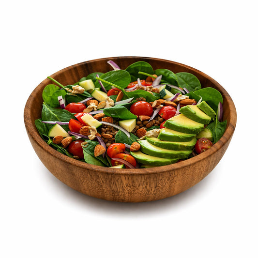 Opexscal 9.4 Inch Large Wooden Salad Bowl, Acacia Wood Bowls, Decorative Bowls for Home Decor, Storage, Serving, Yarn, Wooden Fruit Bowl for Kitchen Counter
