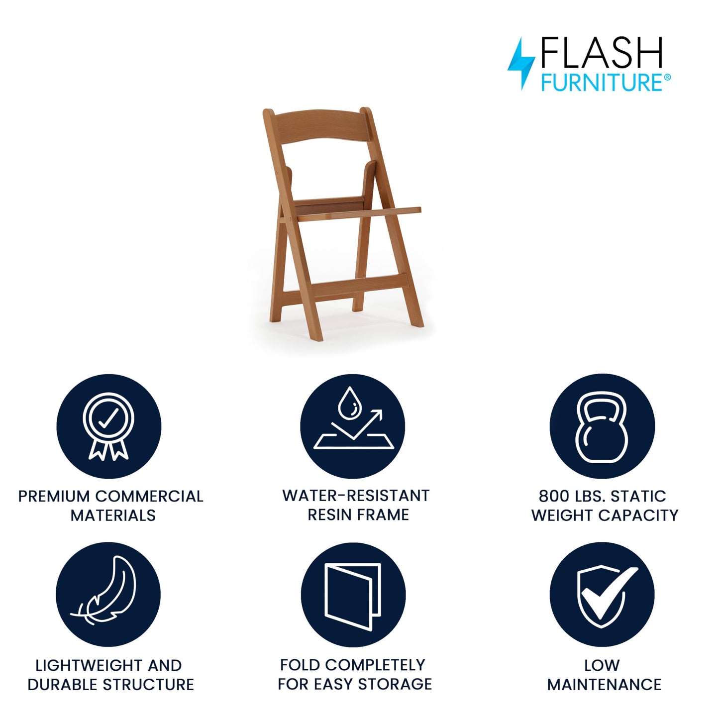 Flash Furniture Hercules Commercial Indoor/Outdoor Folding Event Chair, Wood Look, Weather-Resistant, Lightweight Design, Versatile Use, Chestnut