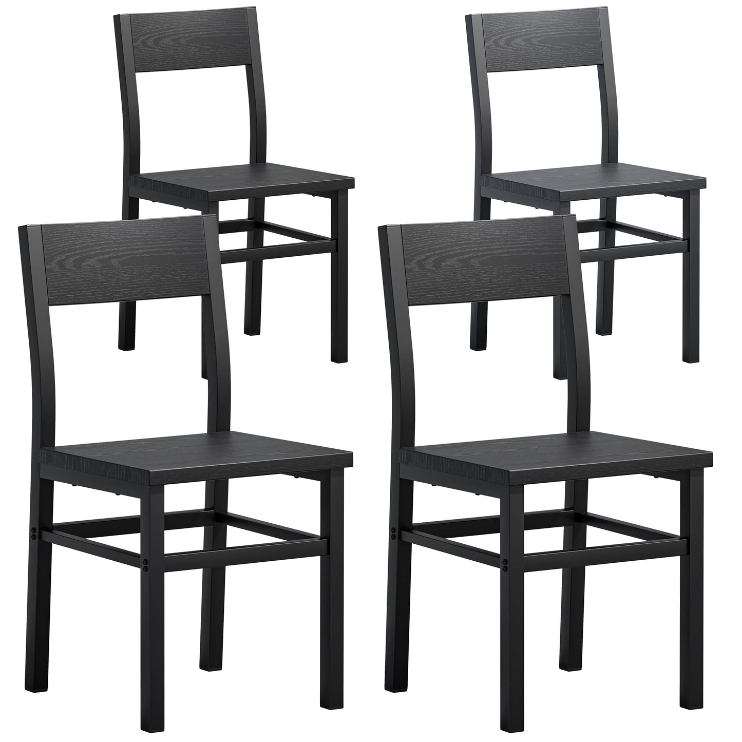 MECHYIN Dining Chairs Set of 4, Rustic Wood Dining Room Chairs with Thickened and Strengthened Metal Steel Frame & Slat Back, Modern Farmhouse Chair for Kitchen, Dining Room (4, Dark Black)