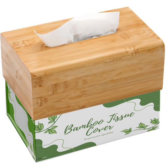 PERFORMORE Bamboo Tissue Box Cover - Water-Resistant Rectangular Wooden Facial Tissue Box with Sliding Bottom - 27x15.5x11.5 cm Wood Kleenex Box Holder - Ideal for Bathroom, Office Desk & Nightstand