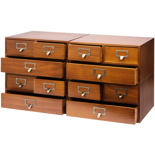 Stackable Modular 4-Pack Vintage Desktop Apothecary Cabinet w/ 12 Drawers - Wood Cabinet for Tabletop - Drawers w/Label Holders - Desktop Chest Drawer for Rhinestone Bedazzling Crystal Storage