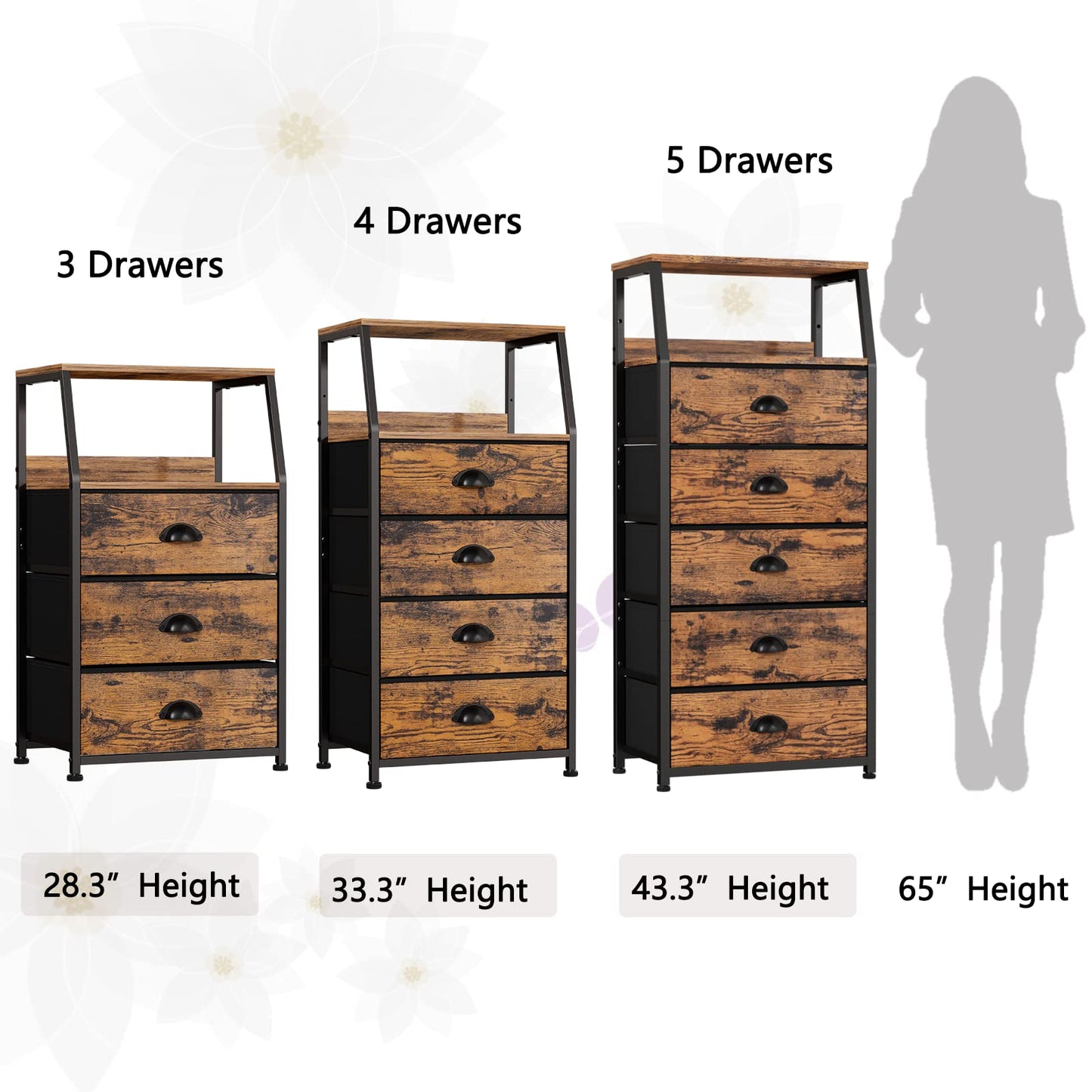 Furnulem Dresser for Bedroom, 5 Drawers Tall Nightstand, Chest of Drawers