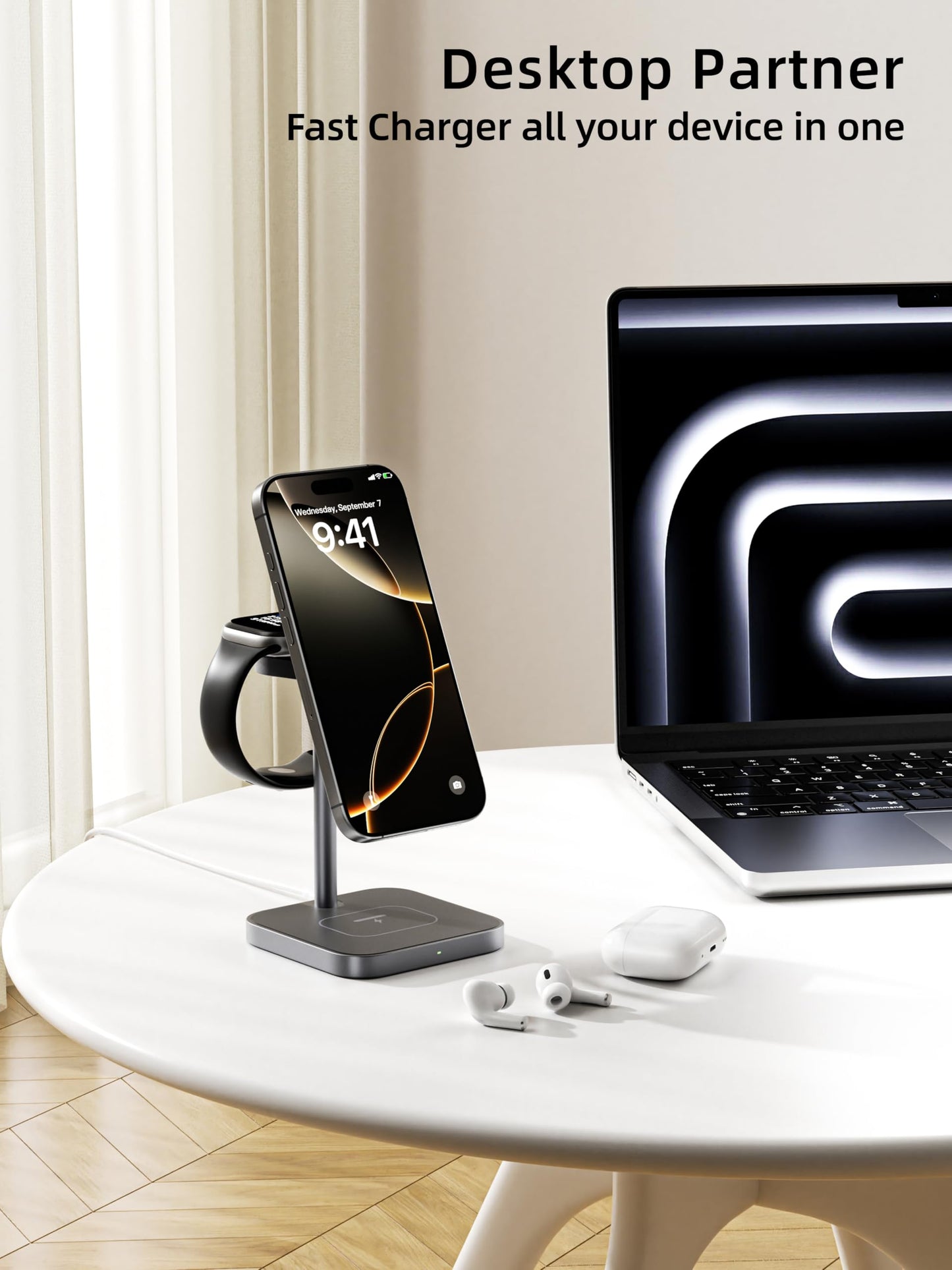 [Qi2 Certified ] LULULOOK 3 in 1 Charging Station, 15W QI2 Wireless Charger Stand Magnetic Charger for iPhone 17/16/15/14/13/12 Series, AirPods Pro/3/4, Apple Watch with 30W PD Adapter