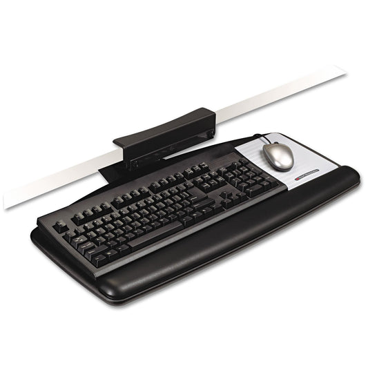 3M Knob Adjust Keyboard Tray, Tool-Free Installation, Standard Platform, Gel Wrist Rest, Precise Mouse Pad, Black (AKT65LE)