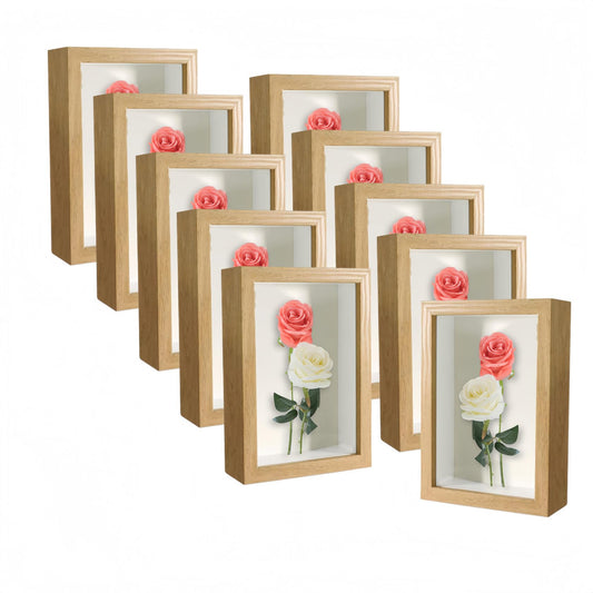 10 Pack 4x6 Shadow Box Frame，HD Glass Wooden Burlywood Hollow Photo Frame,Burlywood Frames for Flower Pressing, Seashell Display Box ,Pet Memorial Shadow Box ( 10pcs 4X6)