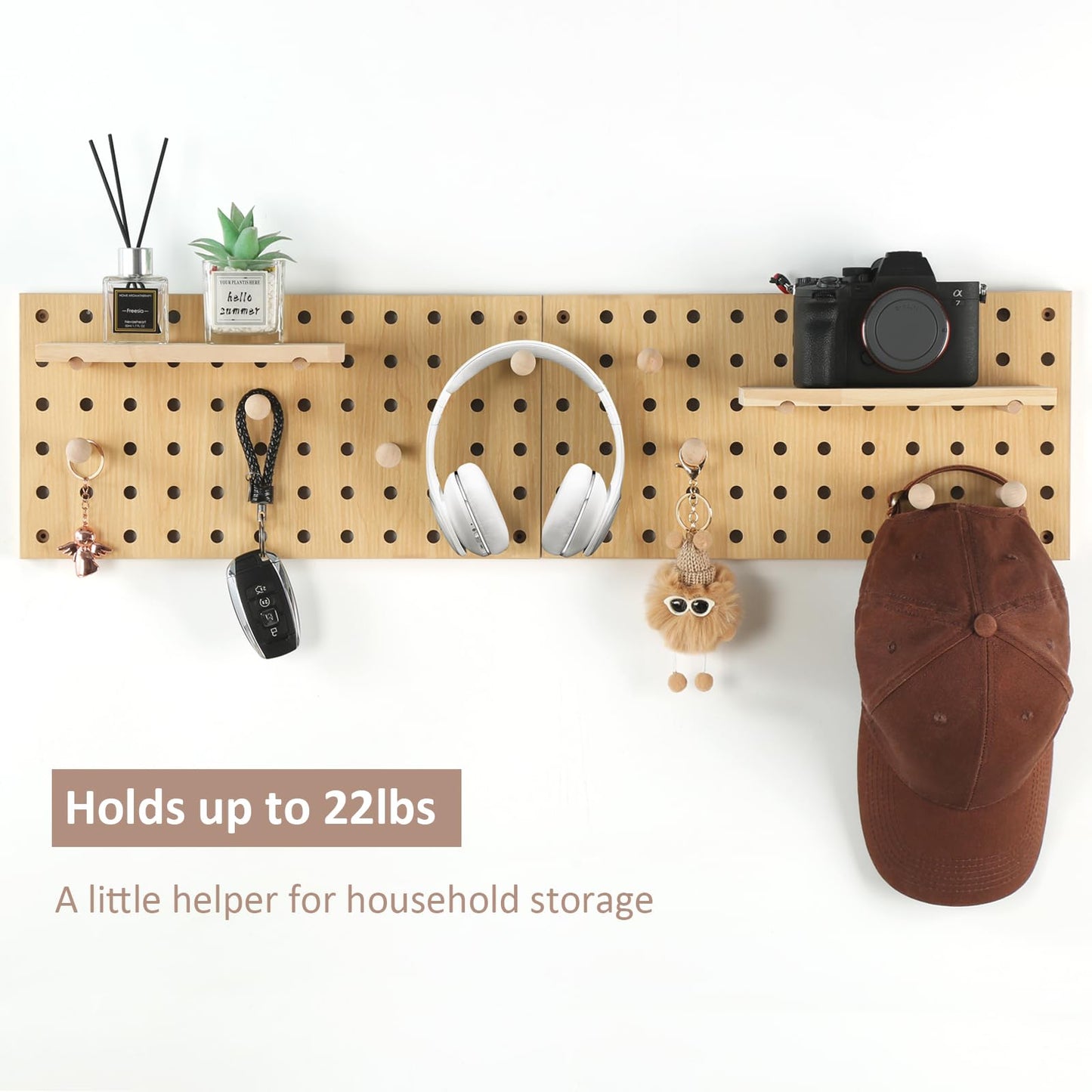 UMICAL 2 Pack Beige Wooden Pegboard Modular Wall Organizer