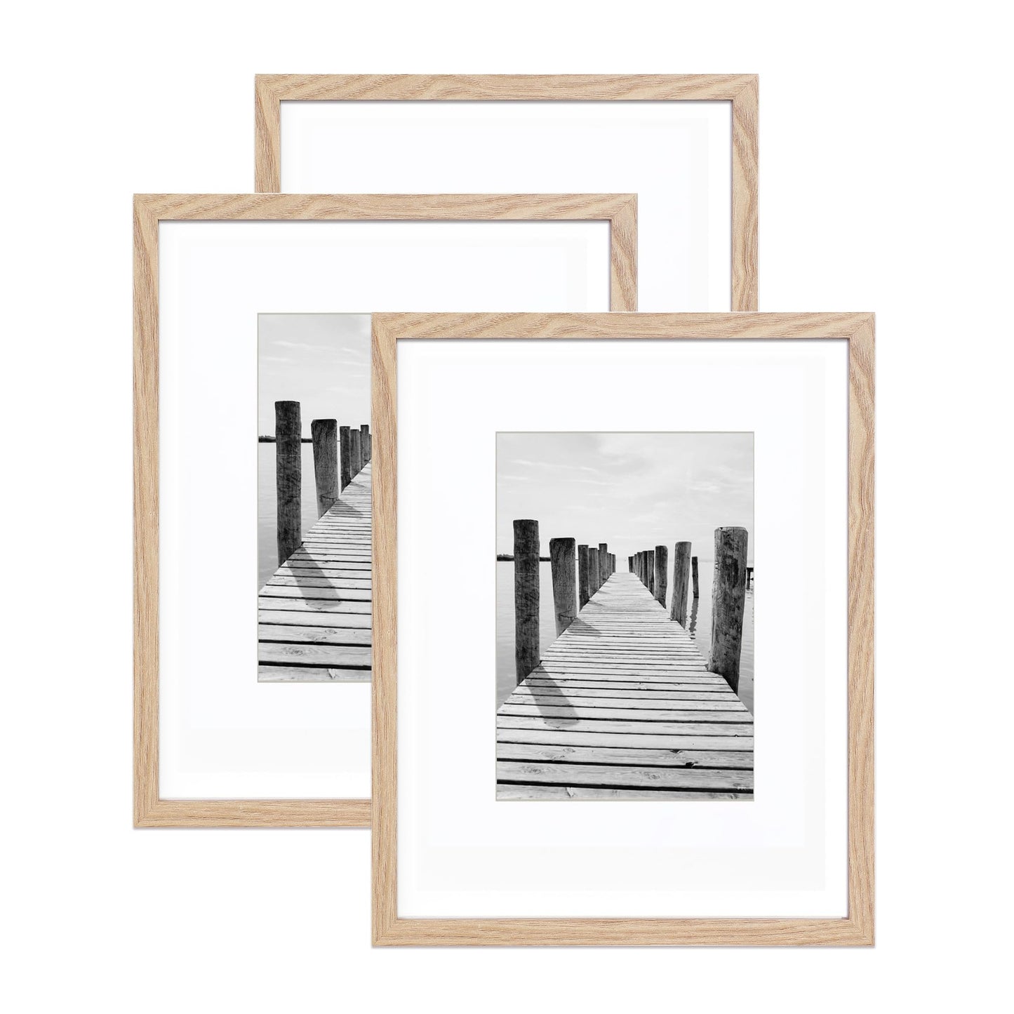 KTKDE 11x14 photo frames Set of 3 8 × 10 mats or 11x14 without MATS MDF covered wood grain paper frame, real glass 11 by 14 Studio Gallery Wall Art poster frame the best gift