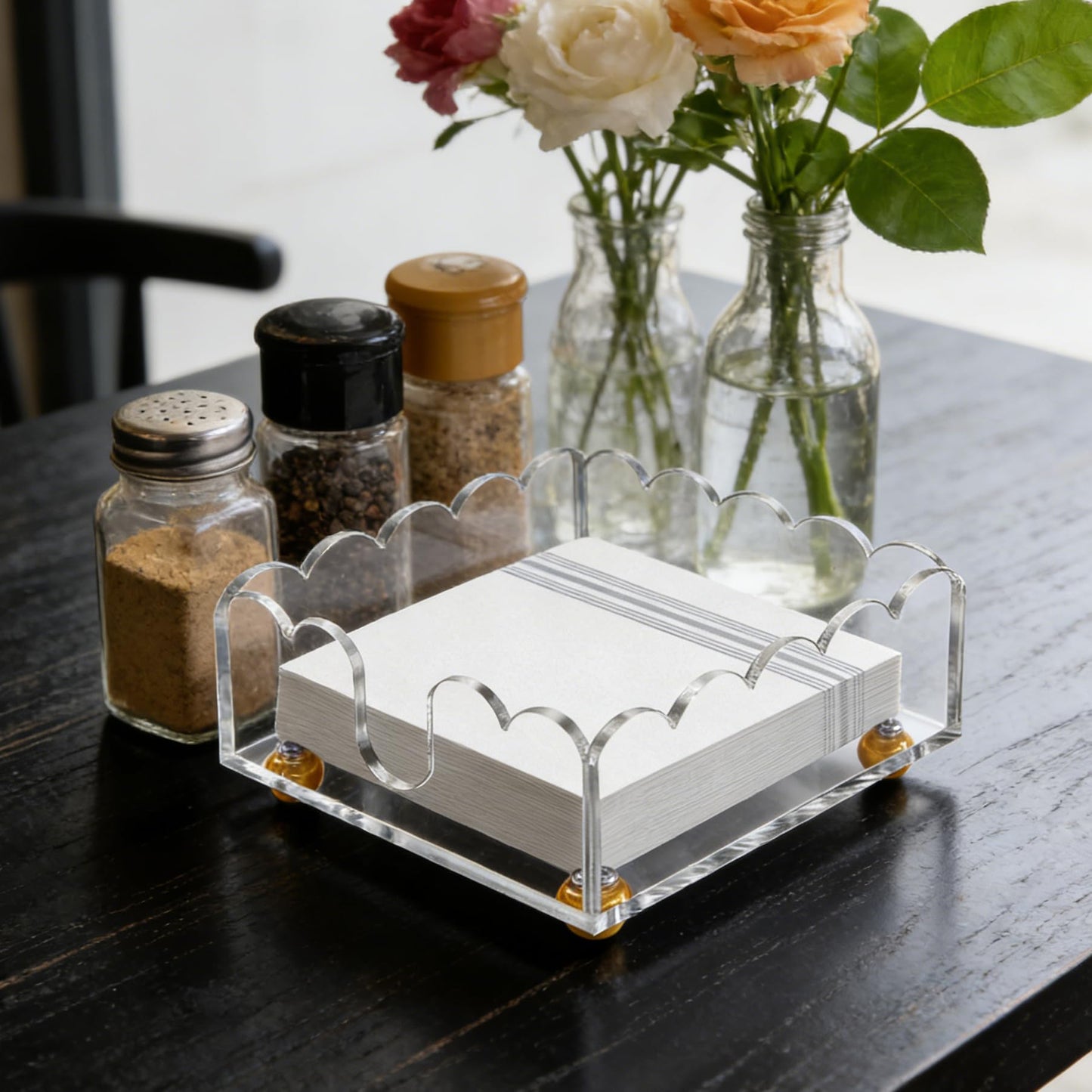 Napkin Holder 6.9"x6.9" Cocktail Napkin Holder with Gold Feet, Acrylic Napkin Holders for Table, Stylish Guest Towel & Disposable Paper Holder for Hotels, Bar, Parties - Square